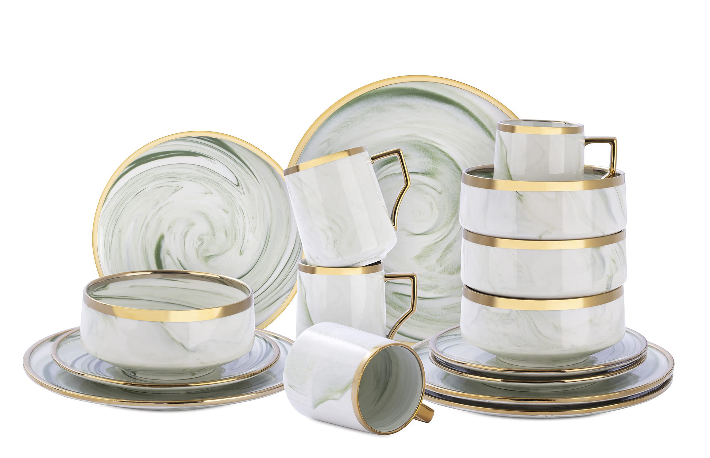 Artisan Marbled Fine China Dinnerware Set,Gold-Rim