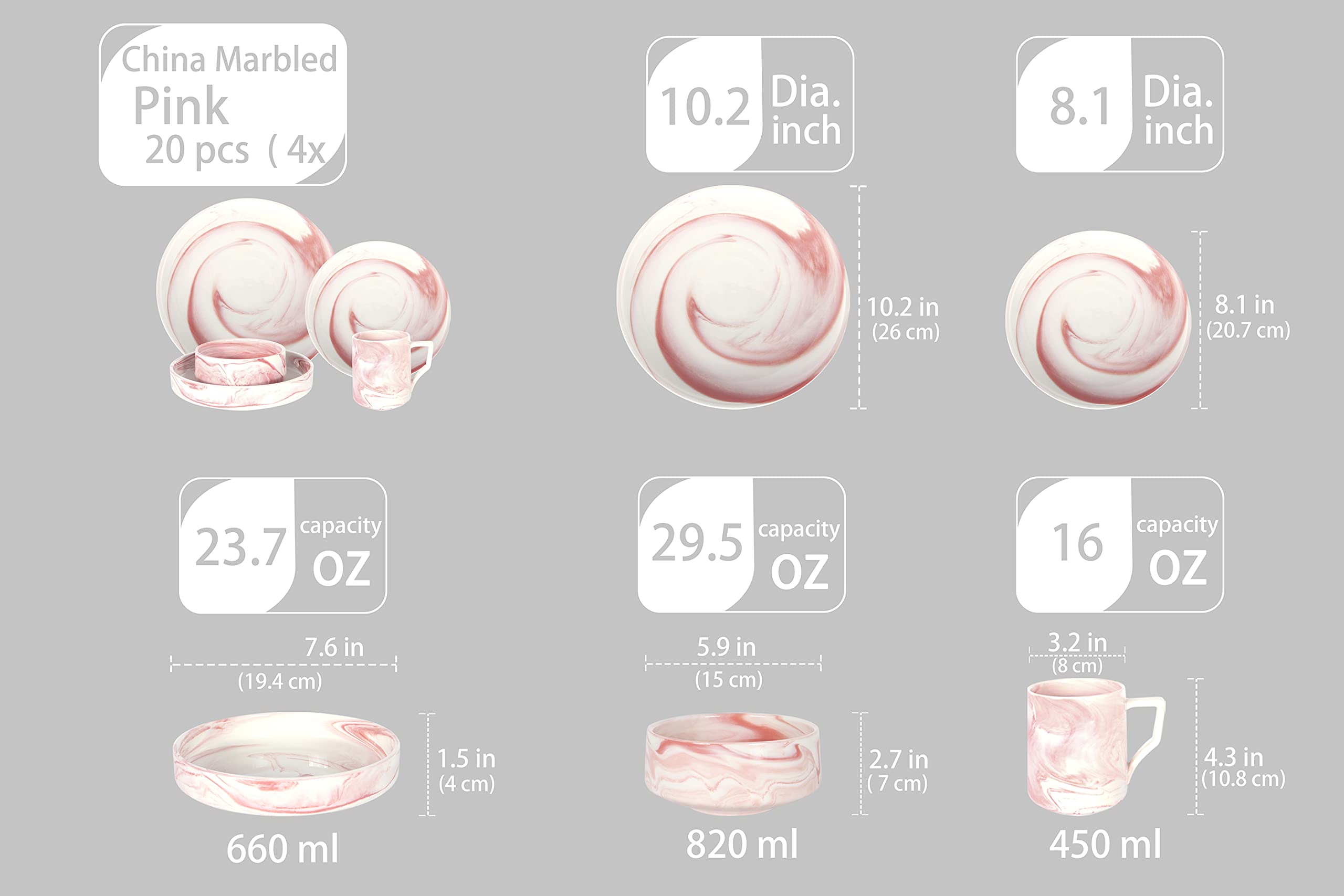 Artisan Marbled Fine China Dinnerware Set,Gold-Rim