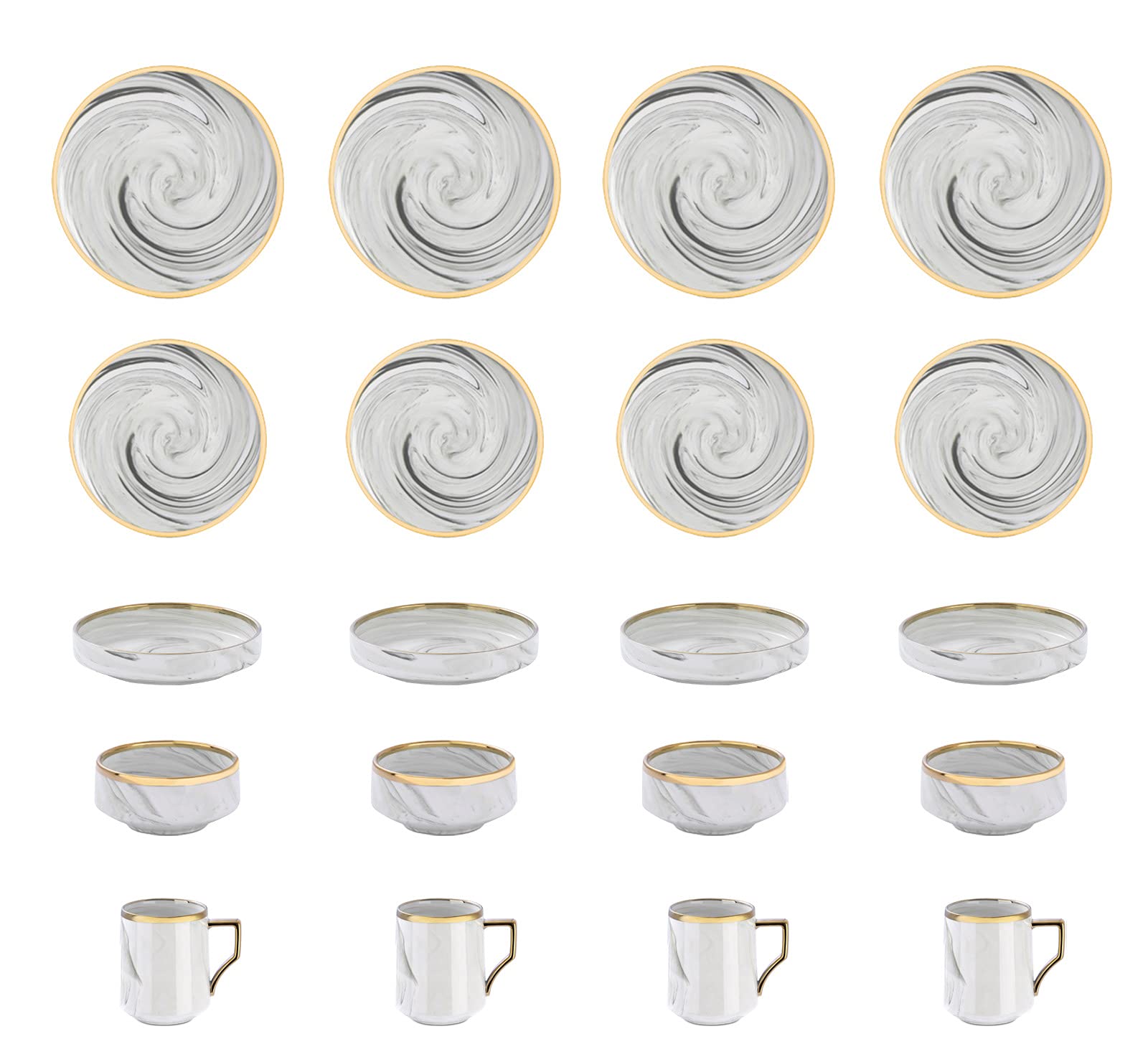 Artisan Marbled Fine China Dinnerware Set,Gold-Rim