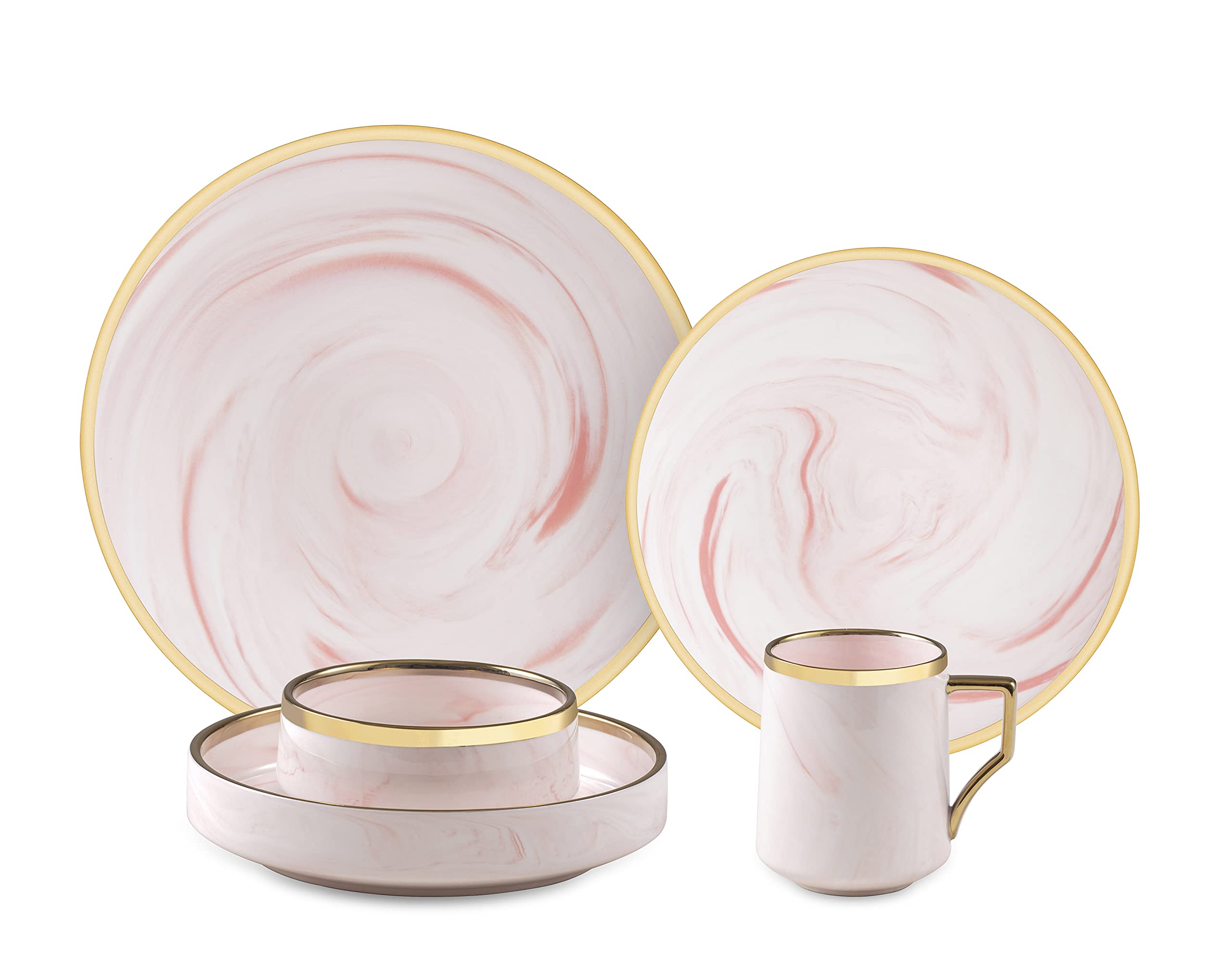 Artisan Marbled Fine China Dinnerware Set,Gold-Rim