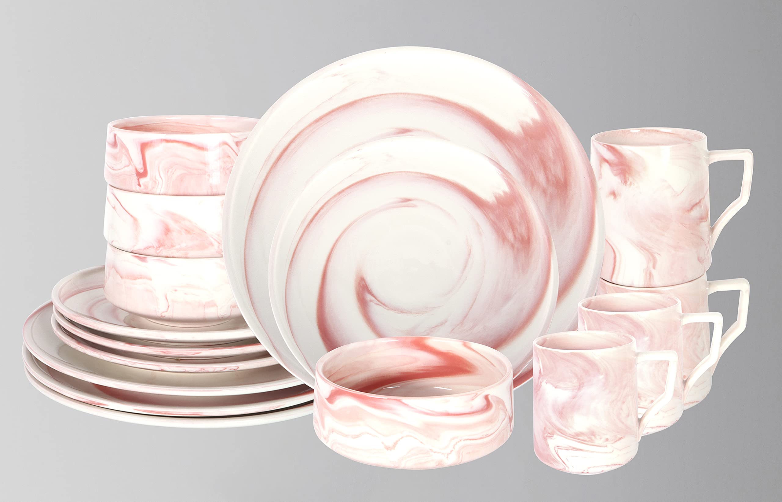 Artisan Marbled Fine China Dinnerware Set,Gold-Rim
