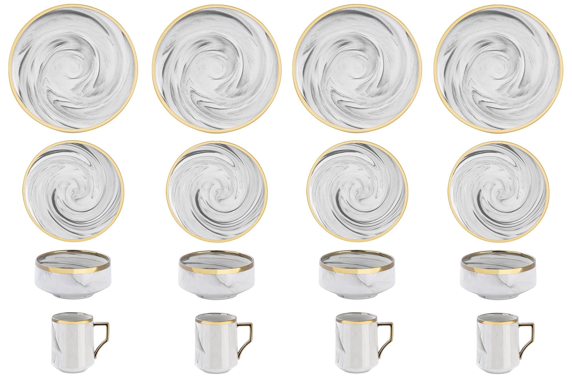 Artisan Marbled Fine China Dinnerware Set,Gold-Rim