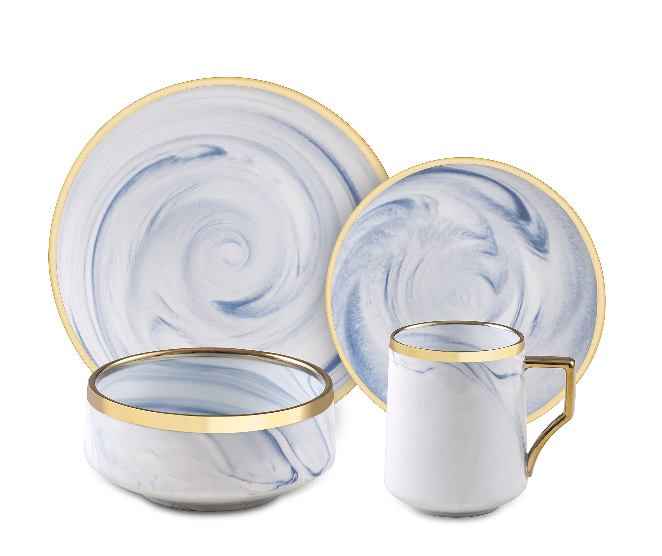 Artisan Marbled Fine China Dinnerware Set,Gold-Rim