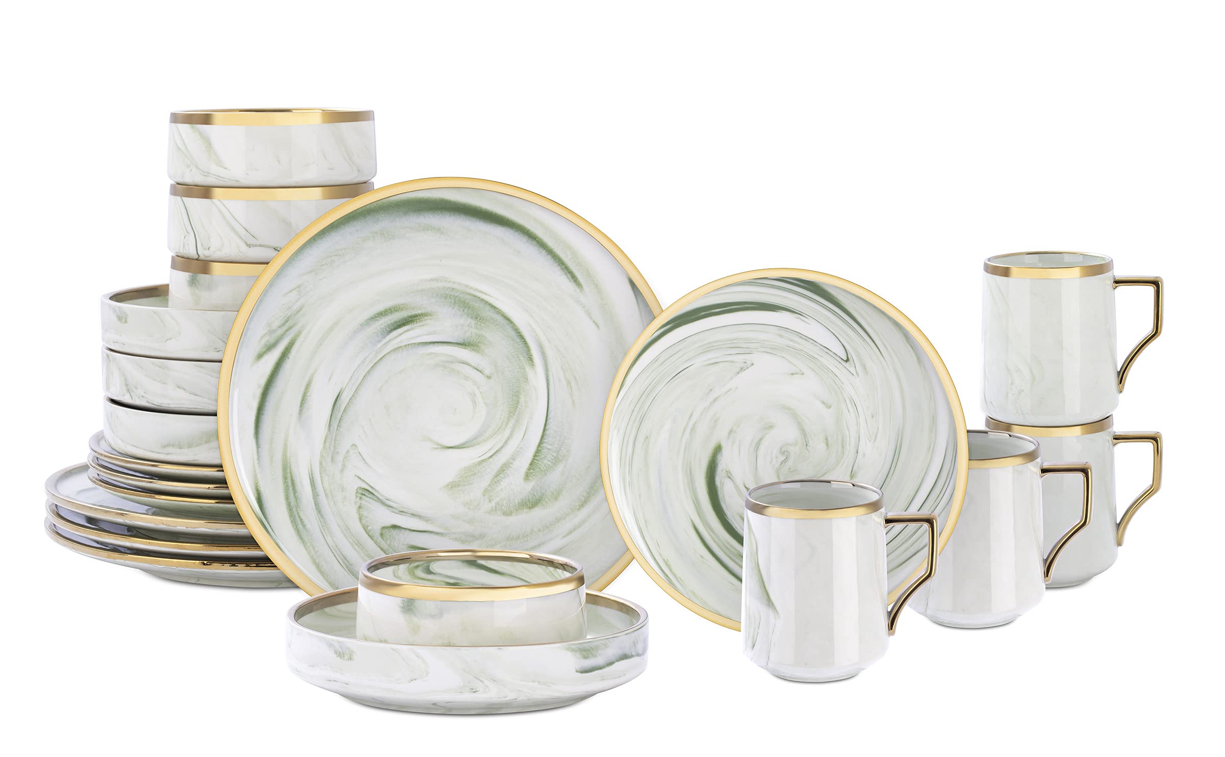 Artisan Marbled Fine China Dinnerware Set,Gold-Rim