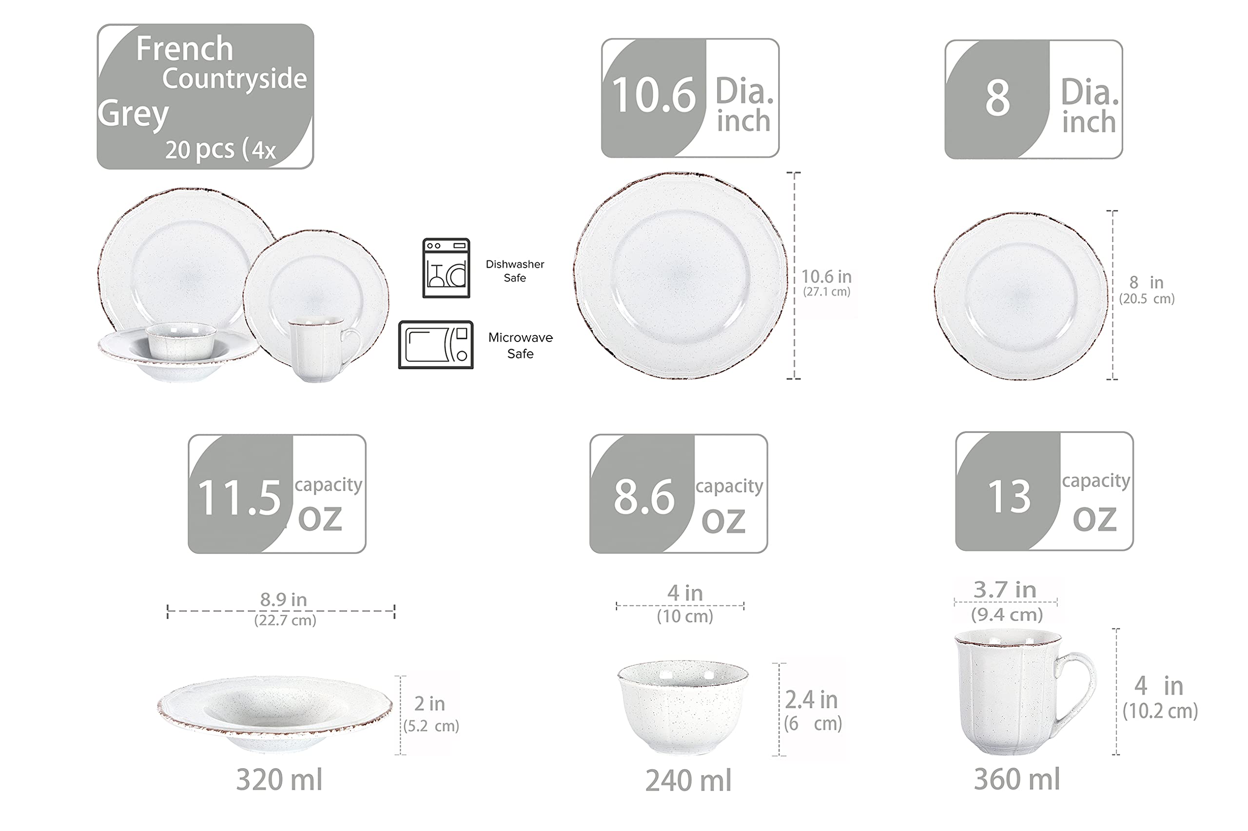 French Countryside Speckled Stoneware Dinnerware Set