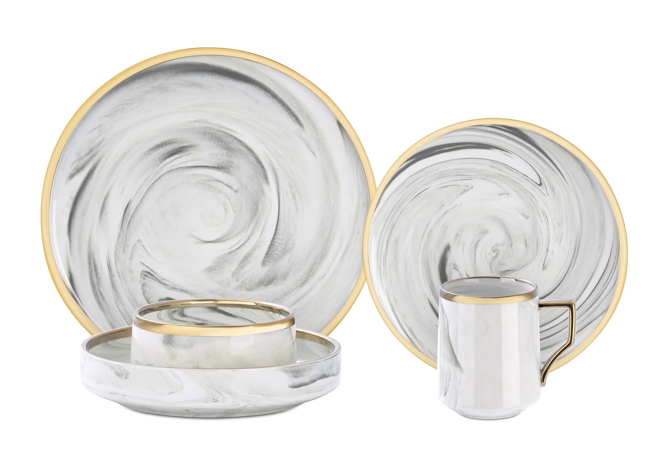 Artisan Marbled Fine China Dinnerware Set,Gold-Rim