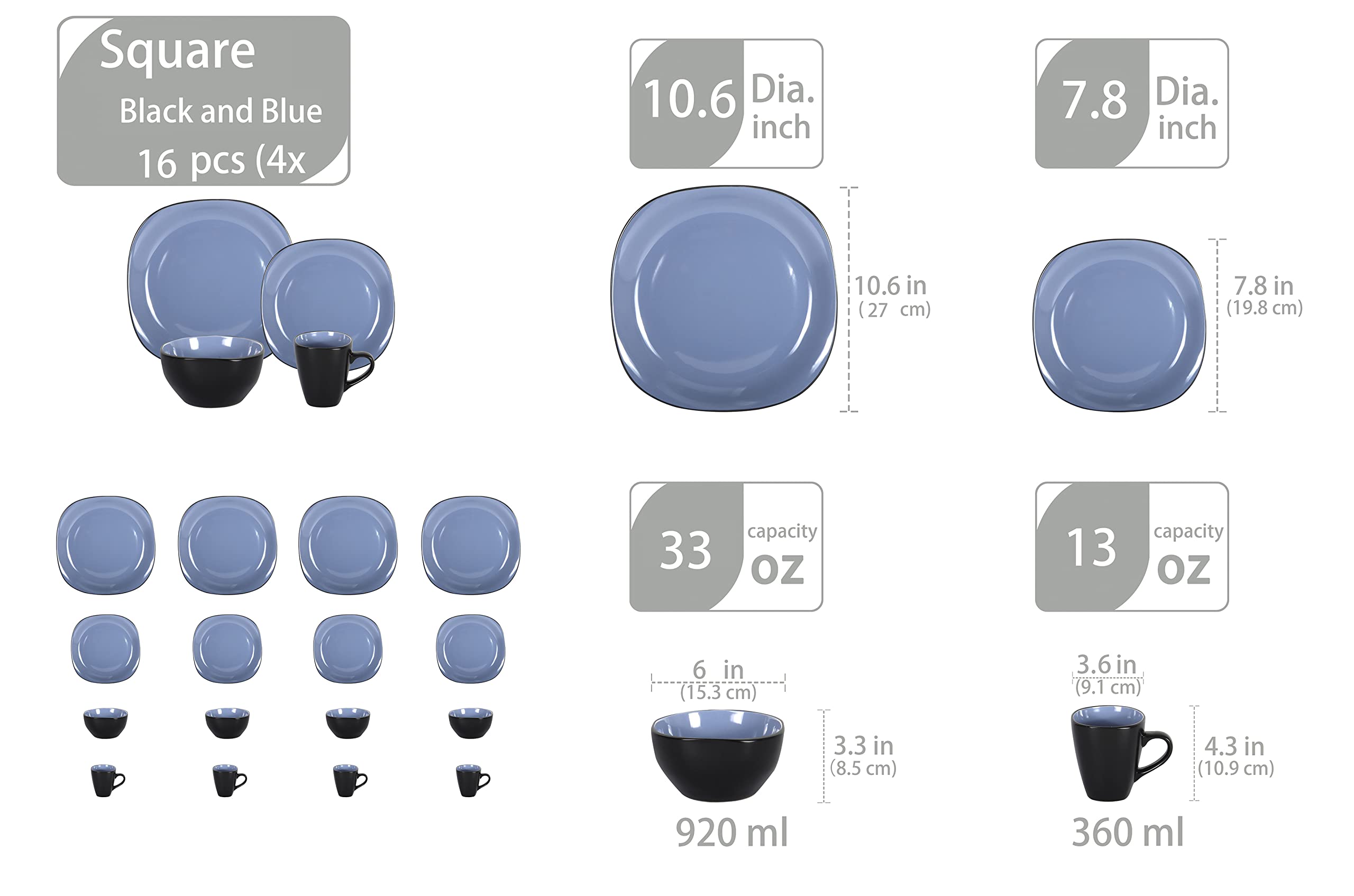 Stoneware Square Dinnerware Set,HW