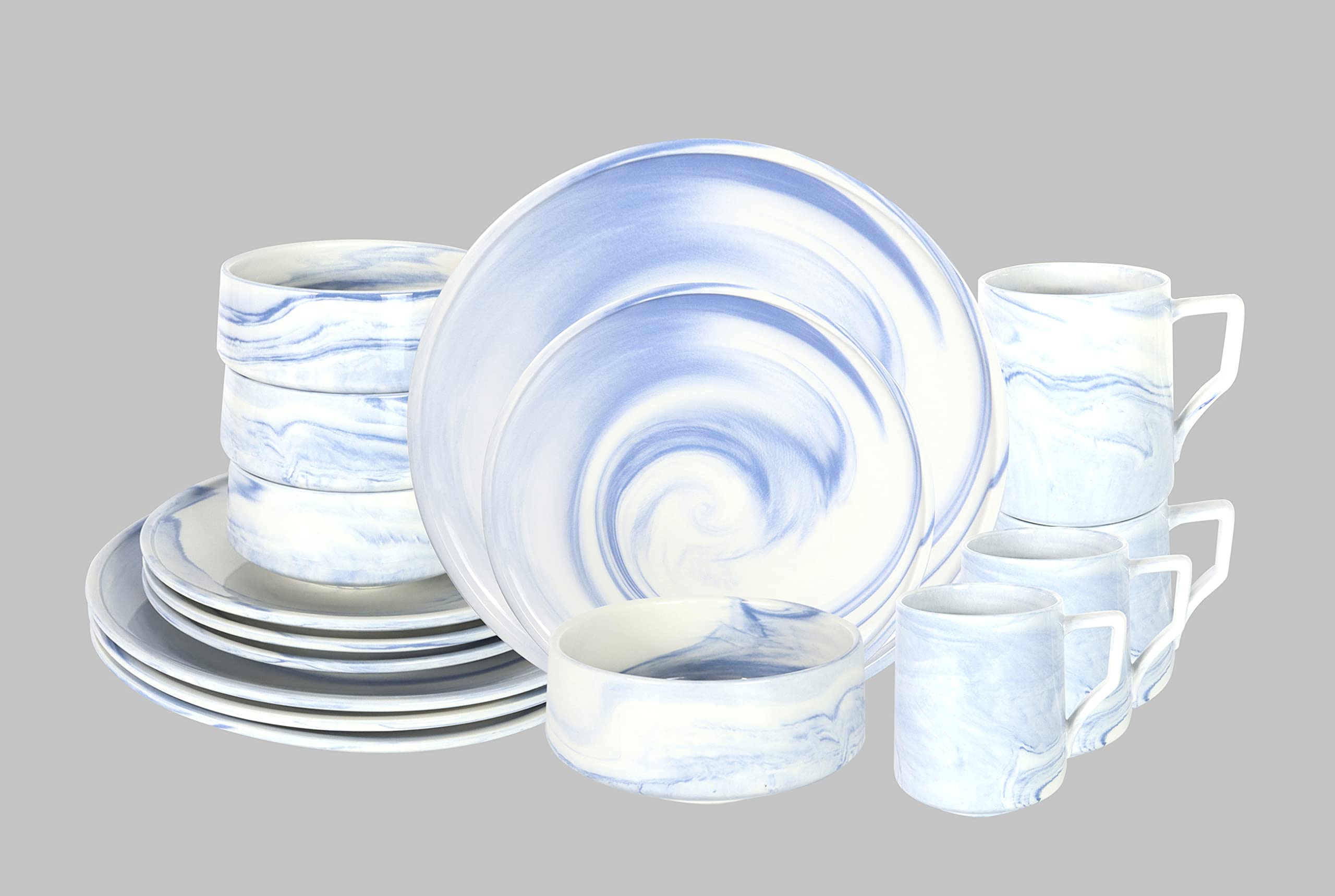 Artisan Marbled Fine China Dinnerware Set,Gold-Rim