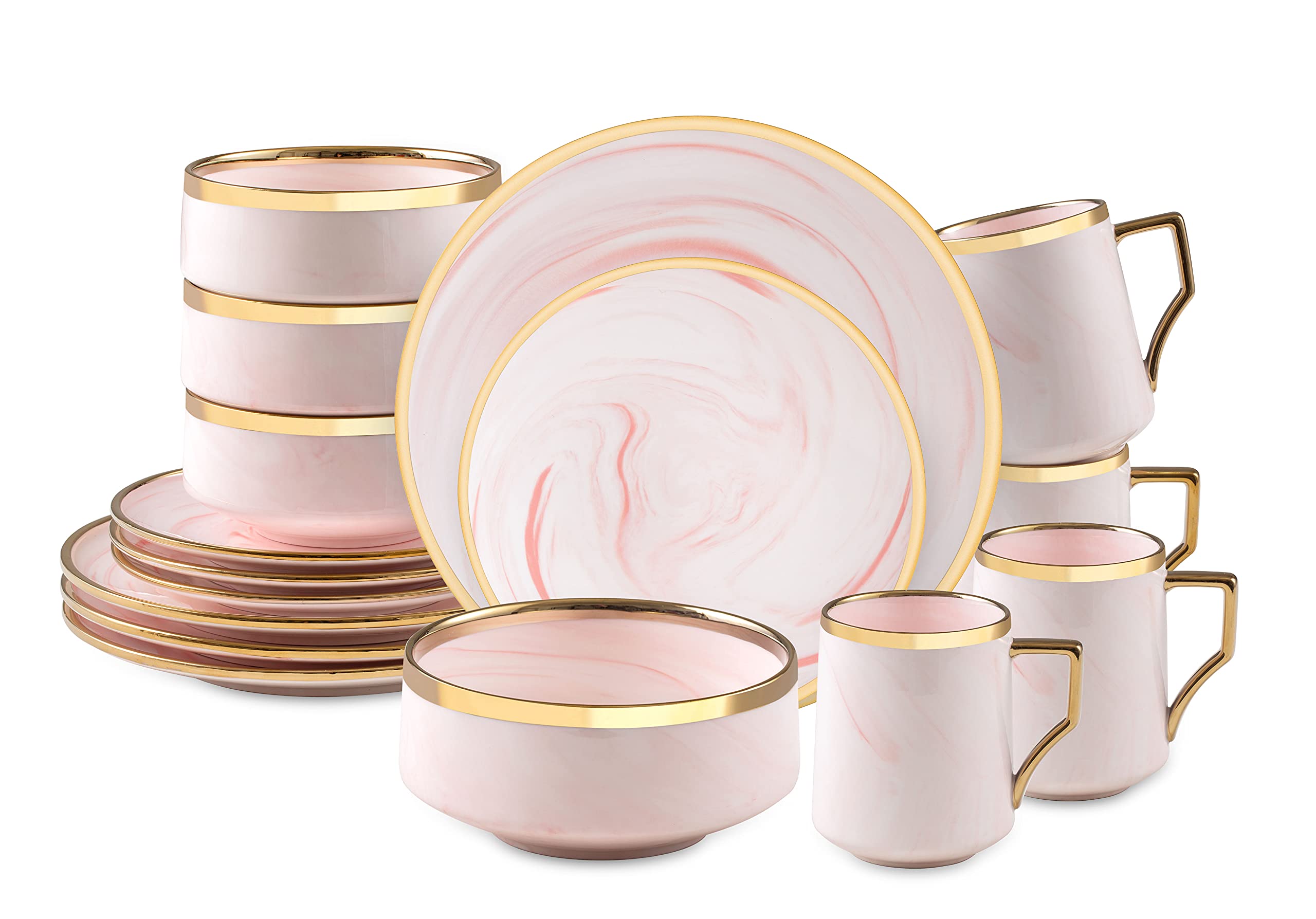 Artisan Marbled Fine China Dinnerware Set,Gold-Rim