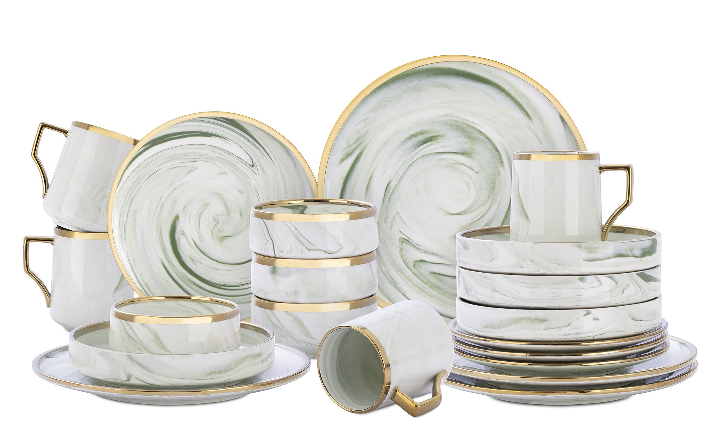 Artisan Marbled Fine China Dinnerware Set,Gold-Rim