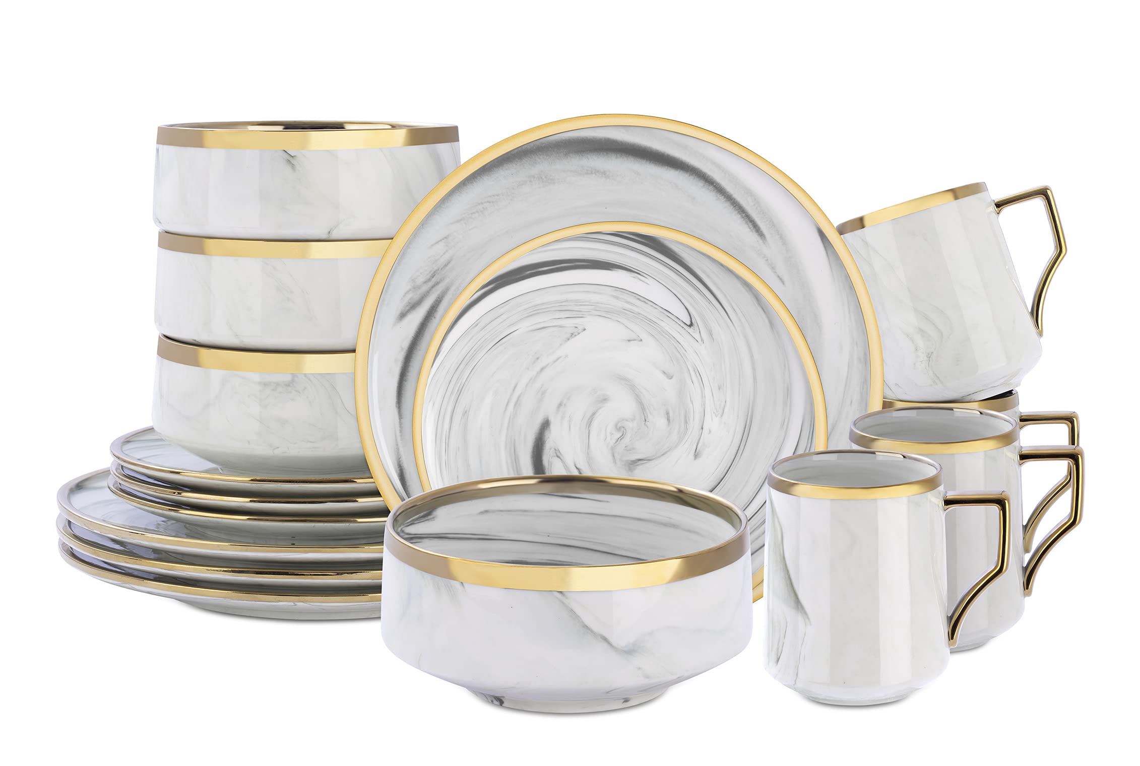 Artisan Marbled Fine China Dinnerware Set,Gold-Rim