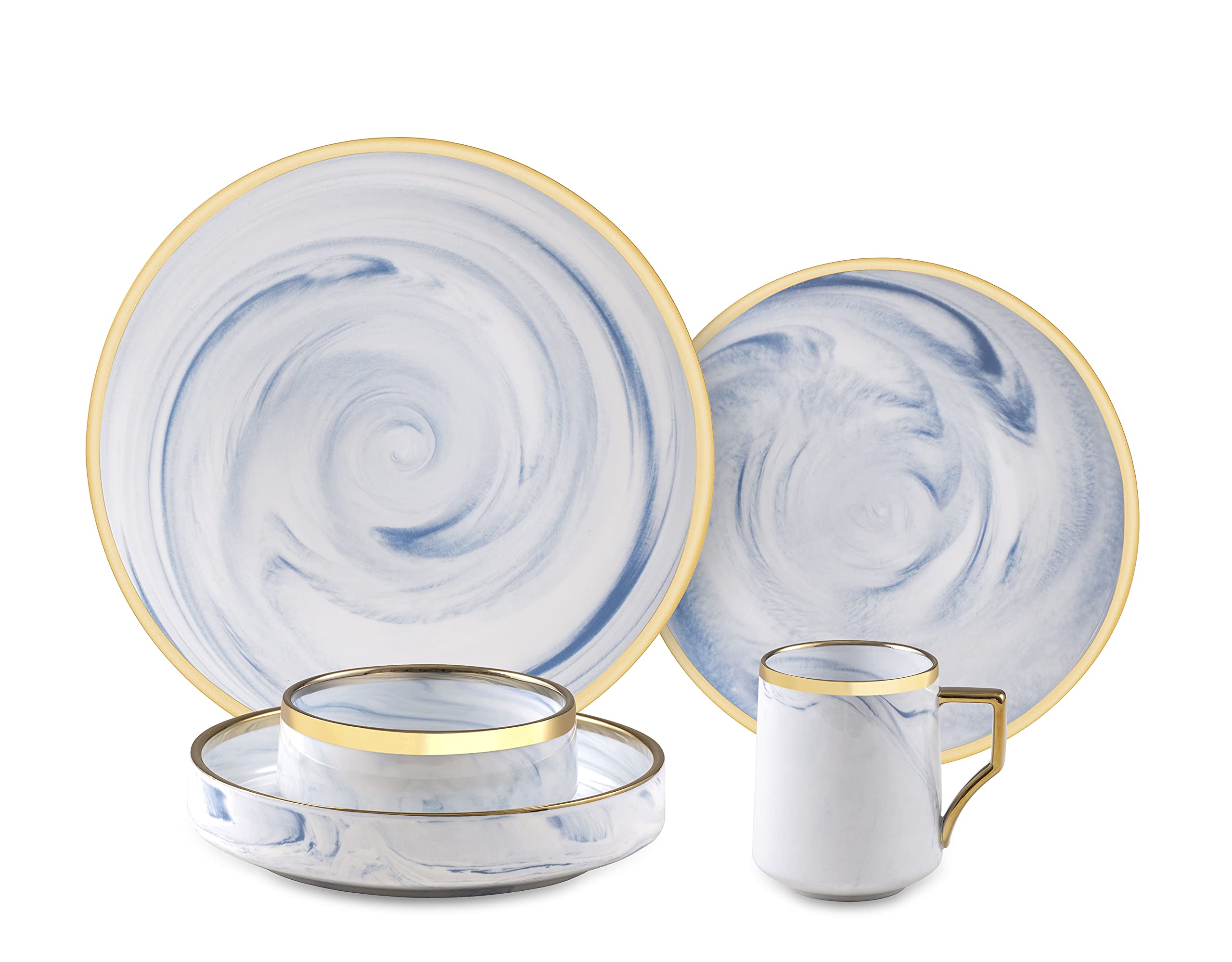 Artisan Marbled Fine China Dinnerware Set,Gold-Rim