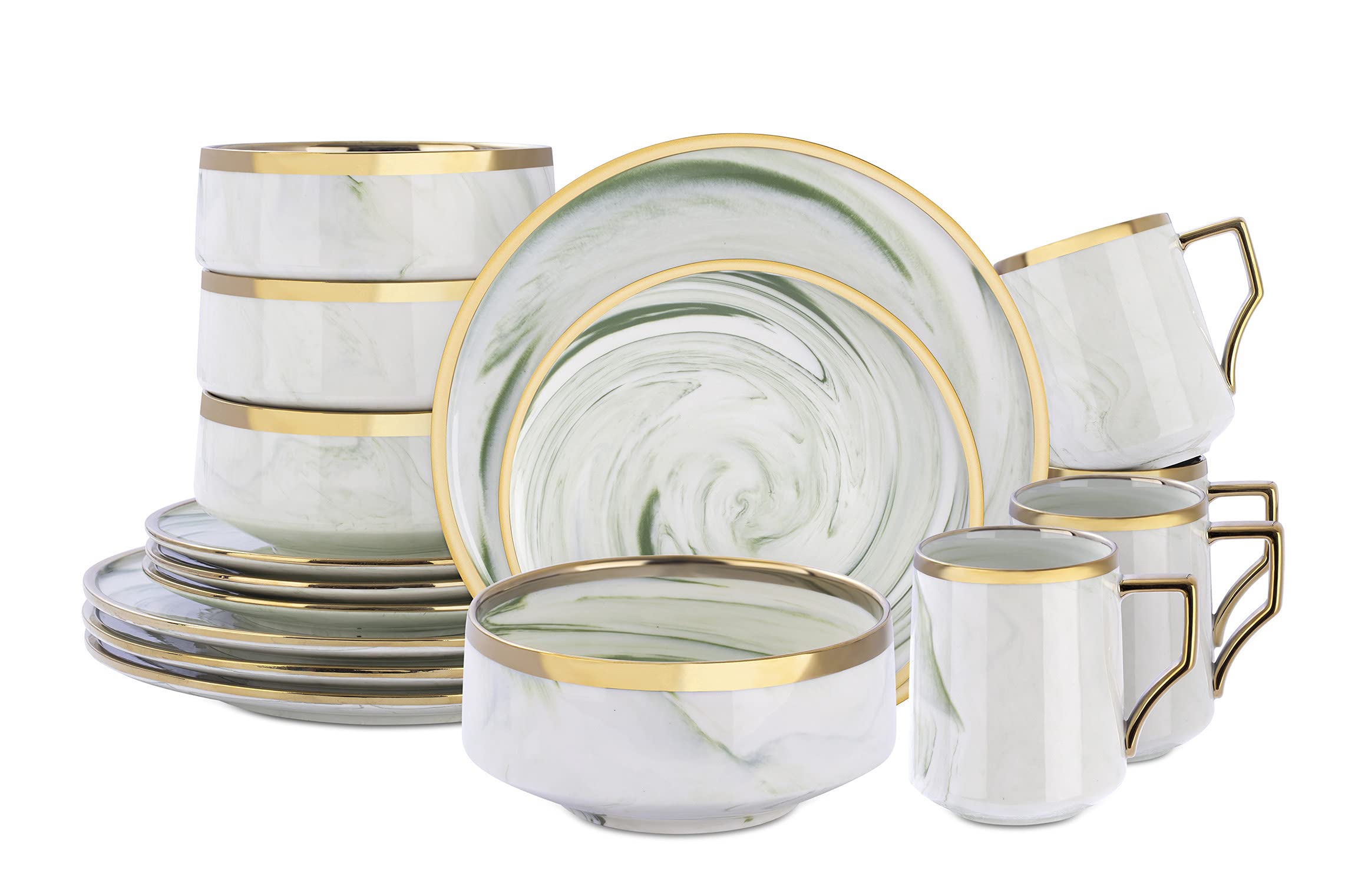 Artisan Marbled Fine China Dinnerware Set,Gold-Rim