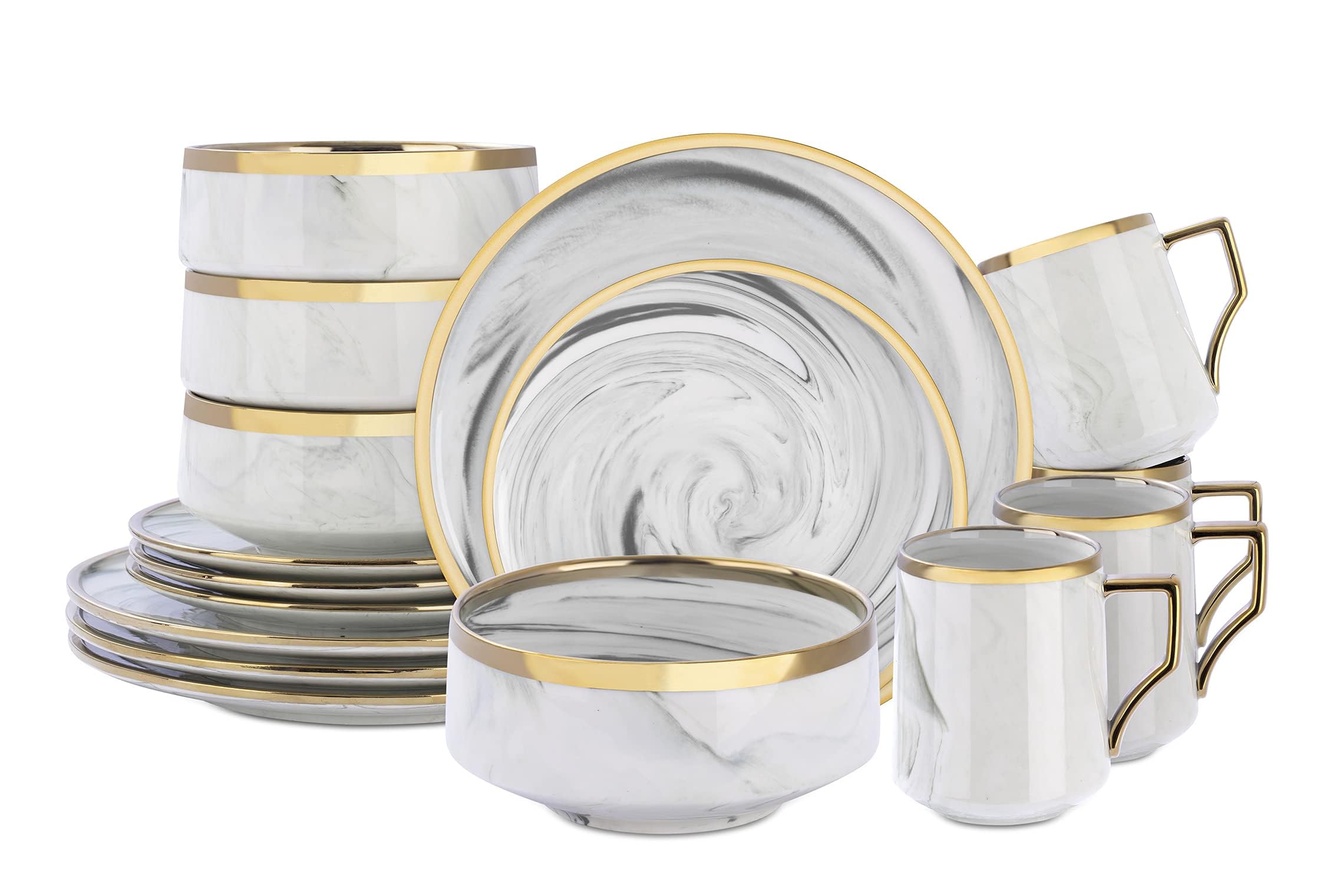 Artisan Marbled Fine China Dinnerware Set,Gold-Rim