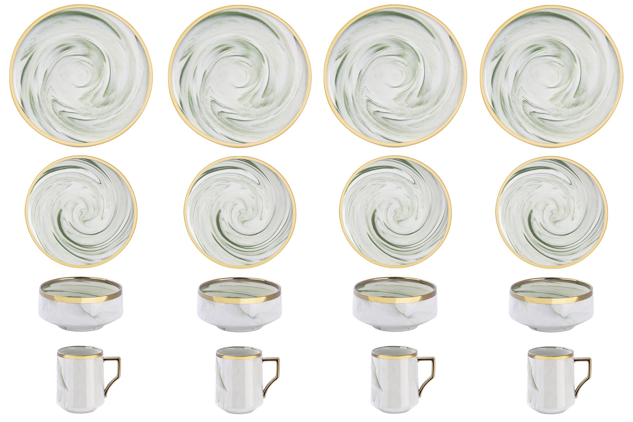 Artisan Marbled Fine China Dinnerware Set,Gold-Rim