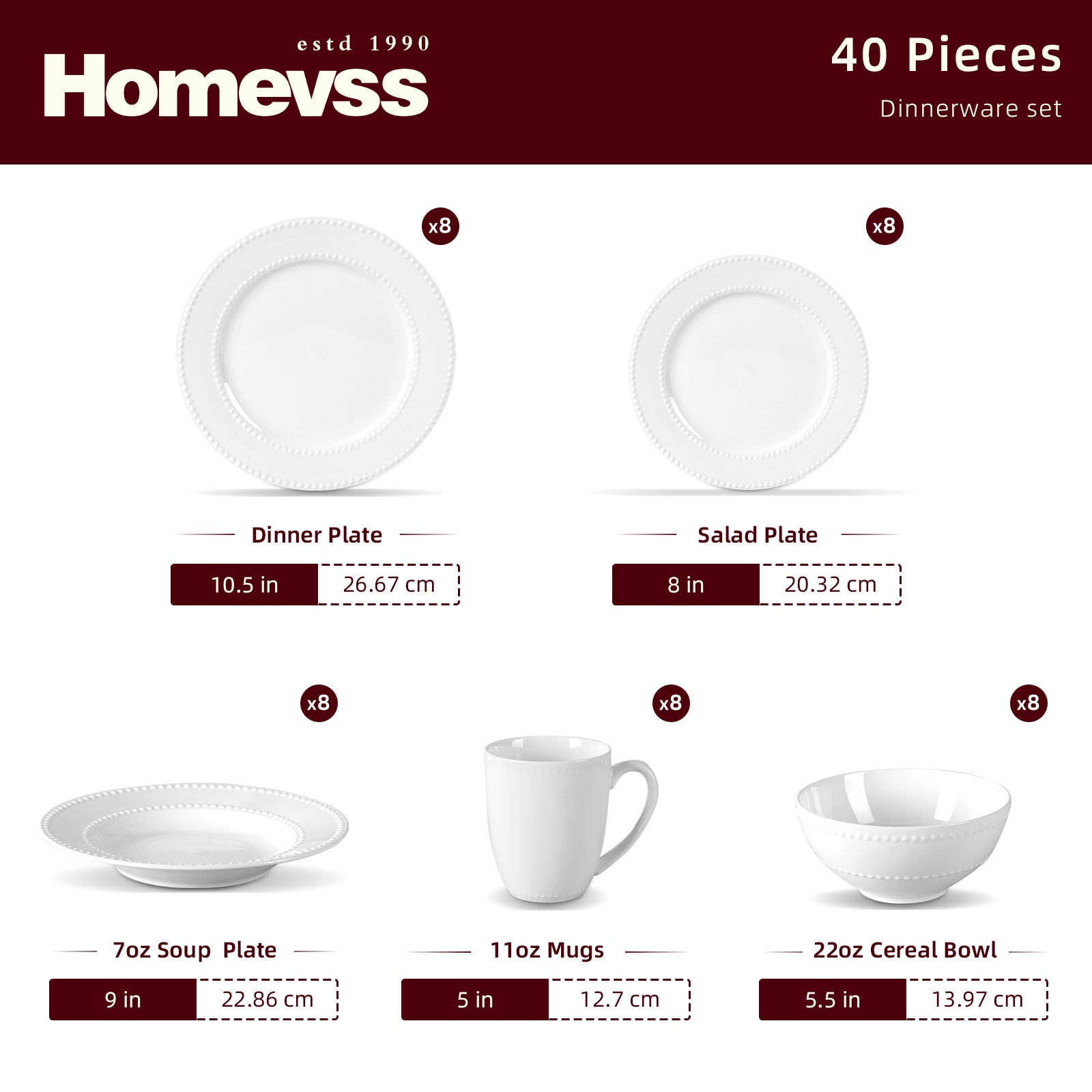 Bone China Embossed Pearl Dots Dinnerware Set