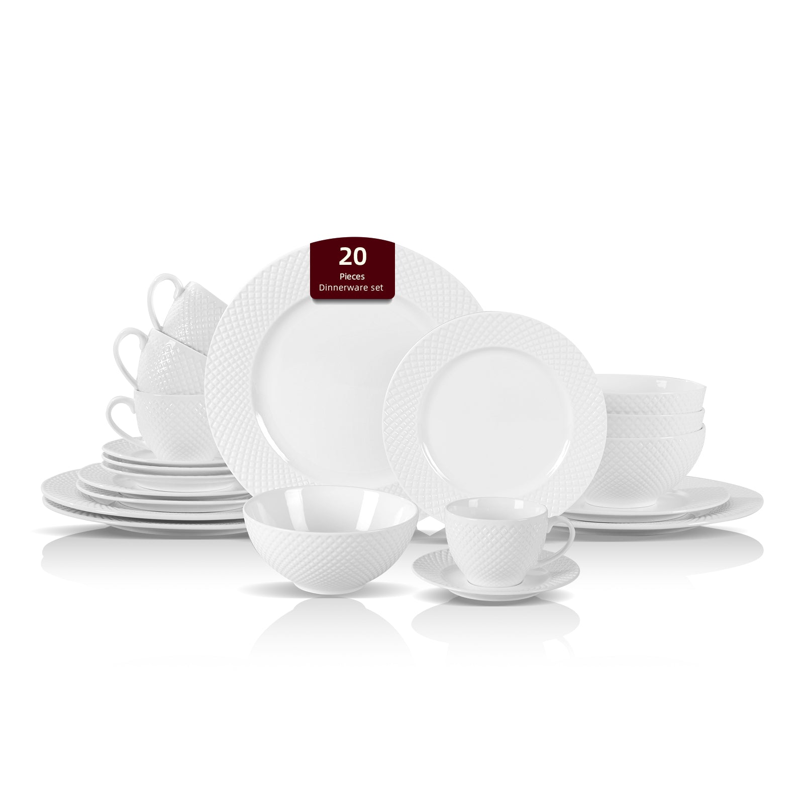 Bone China Embossed Diamond Dinnerware Set