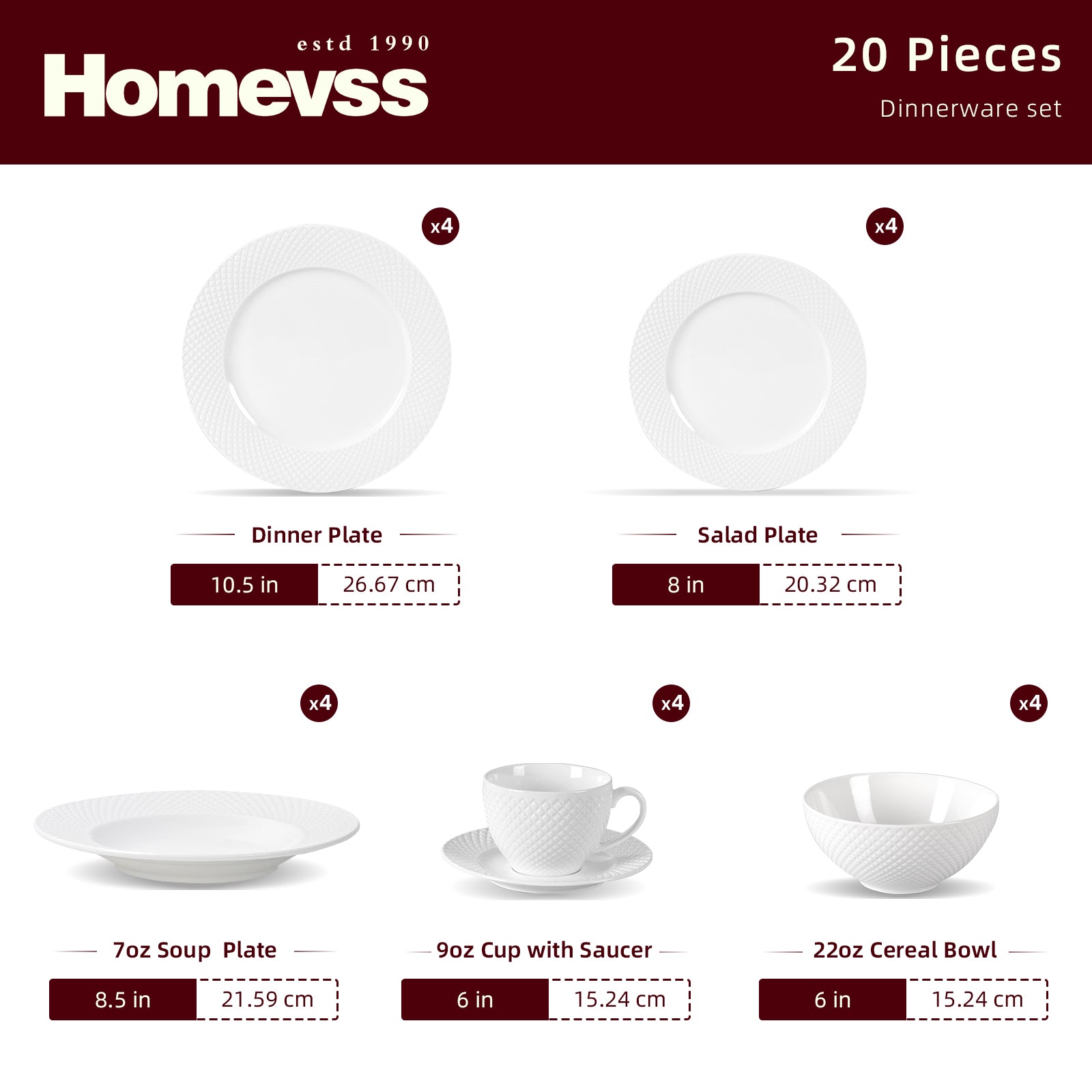 Bone China Embossed Diamond Dinnerware Set