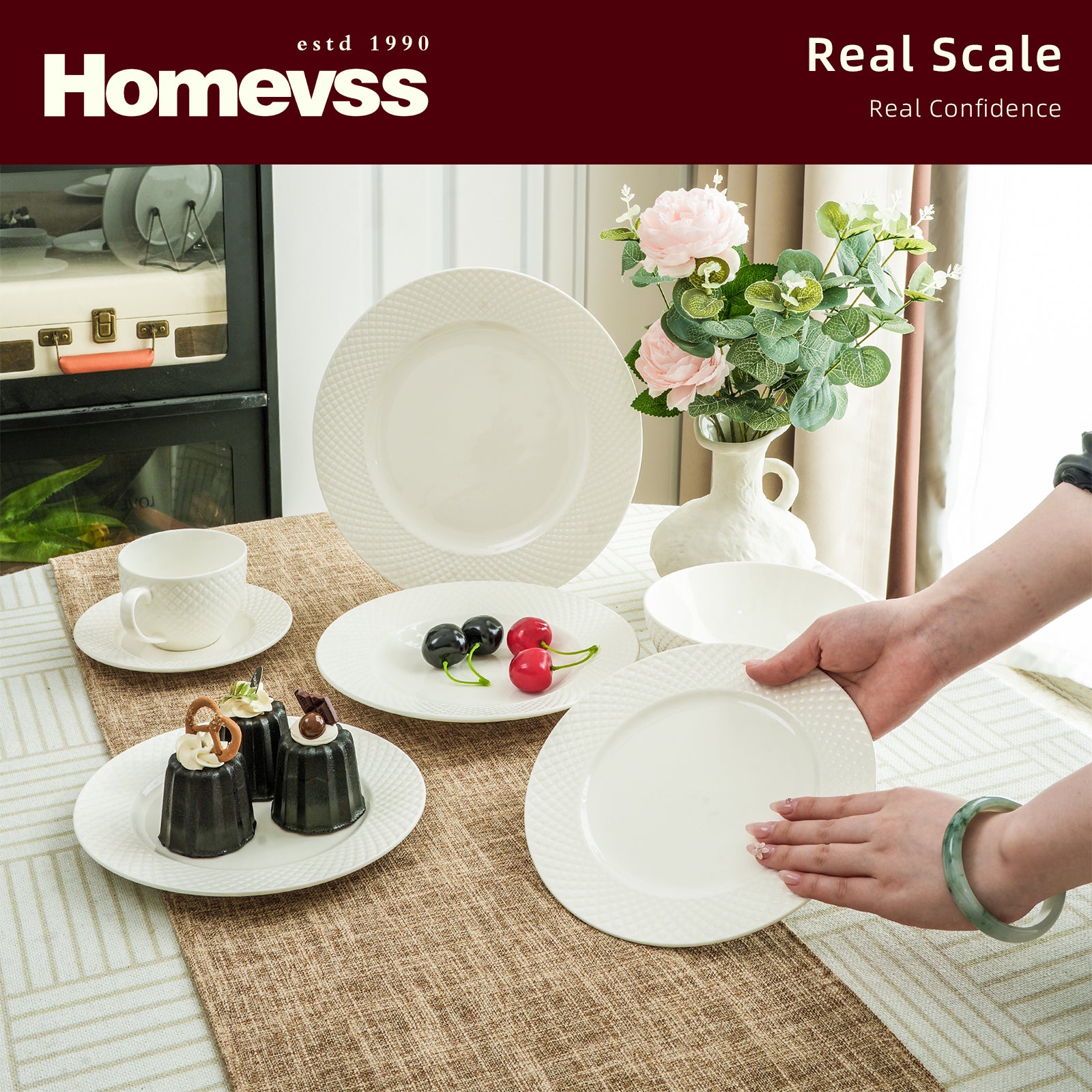 Bone China Embossed Diamond Dinnerware Set