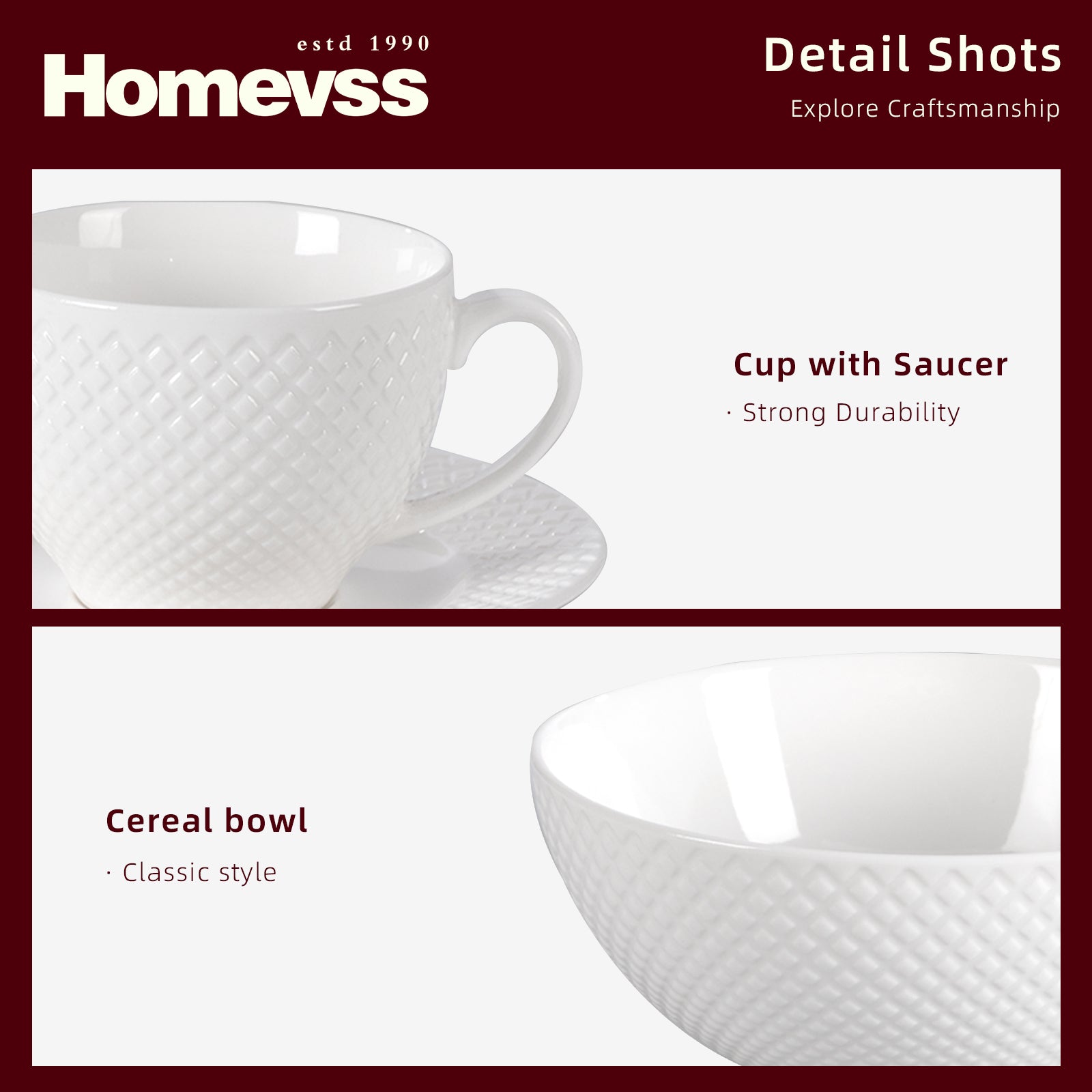 Bone China Embossed Diamond Dinnerware Set