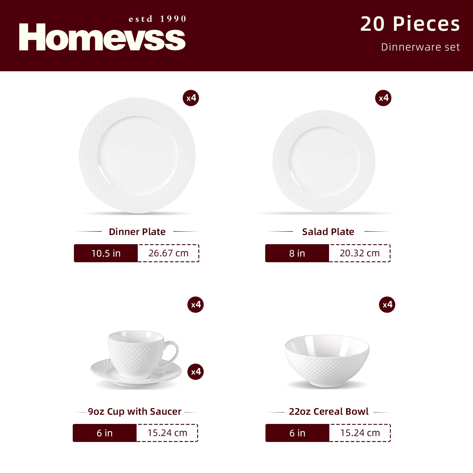Bone China Embossed Diamond Dinnerware Set