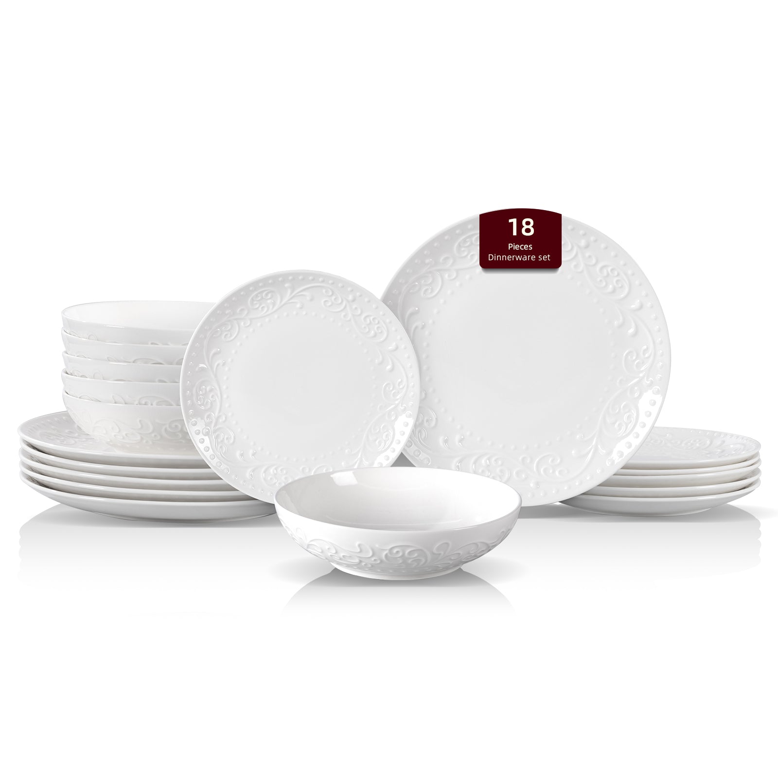Italian Countryside Bone China Dinnerware Set, Embossed Rim