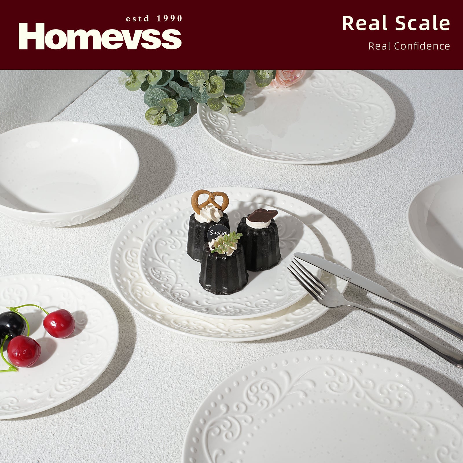 Bone China Embossed Italy Countryside Dinnerware Set