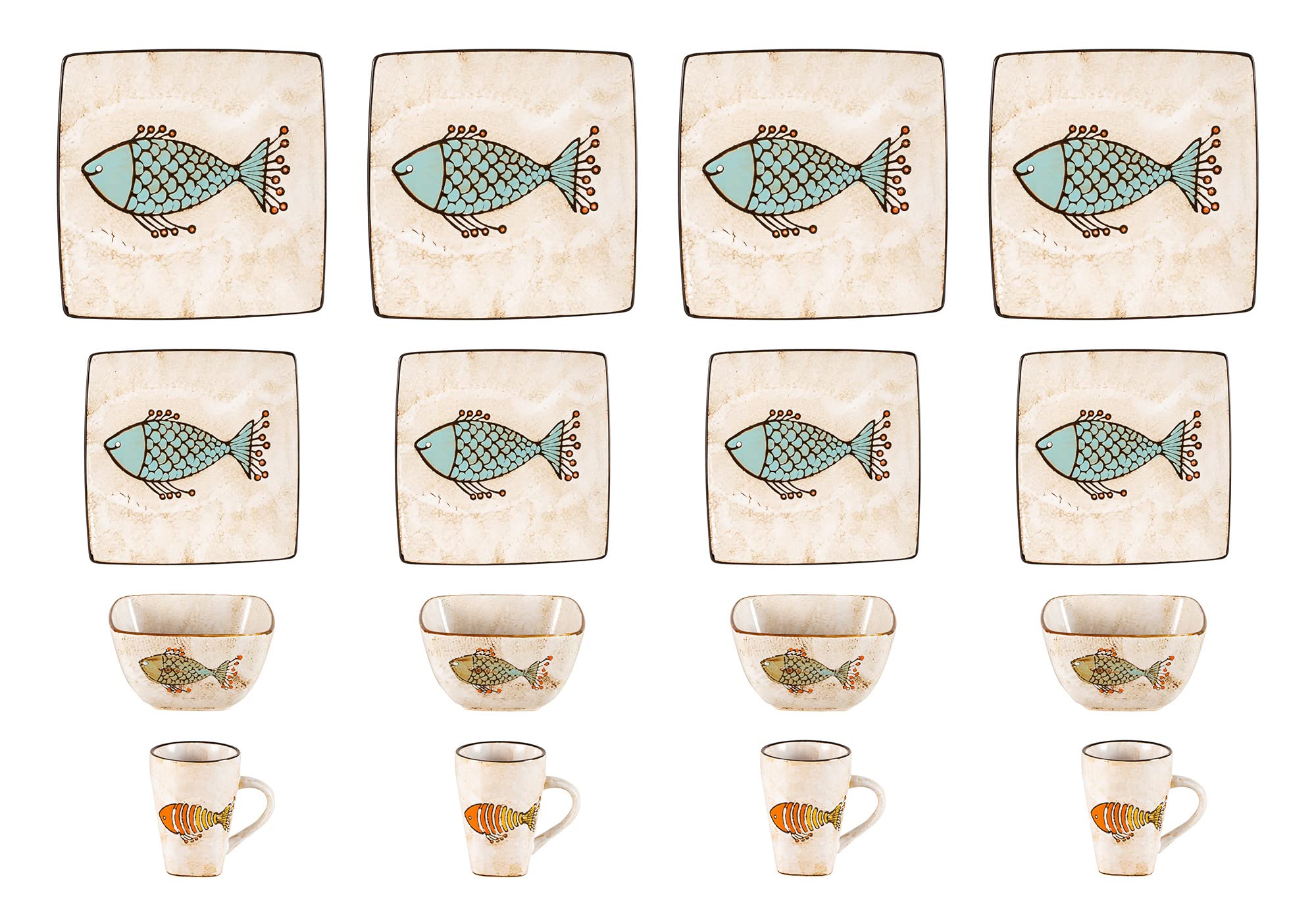 Artisan Hand Painted Reactive-Glaze Stoneware Dinnerware Set