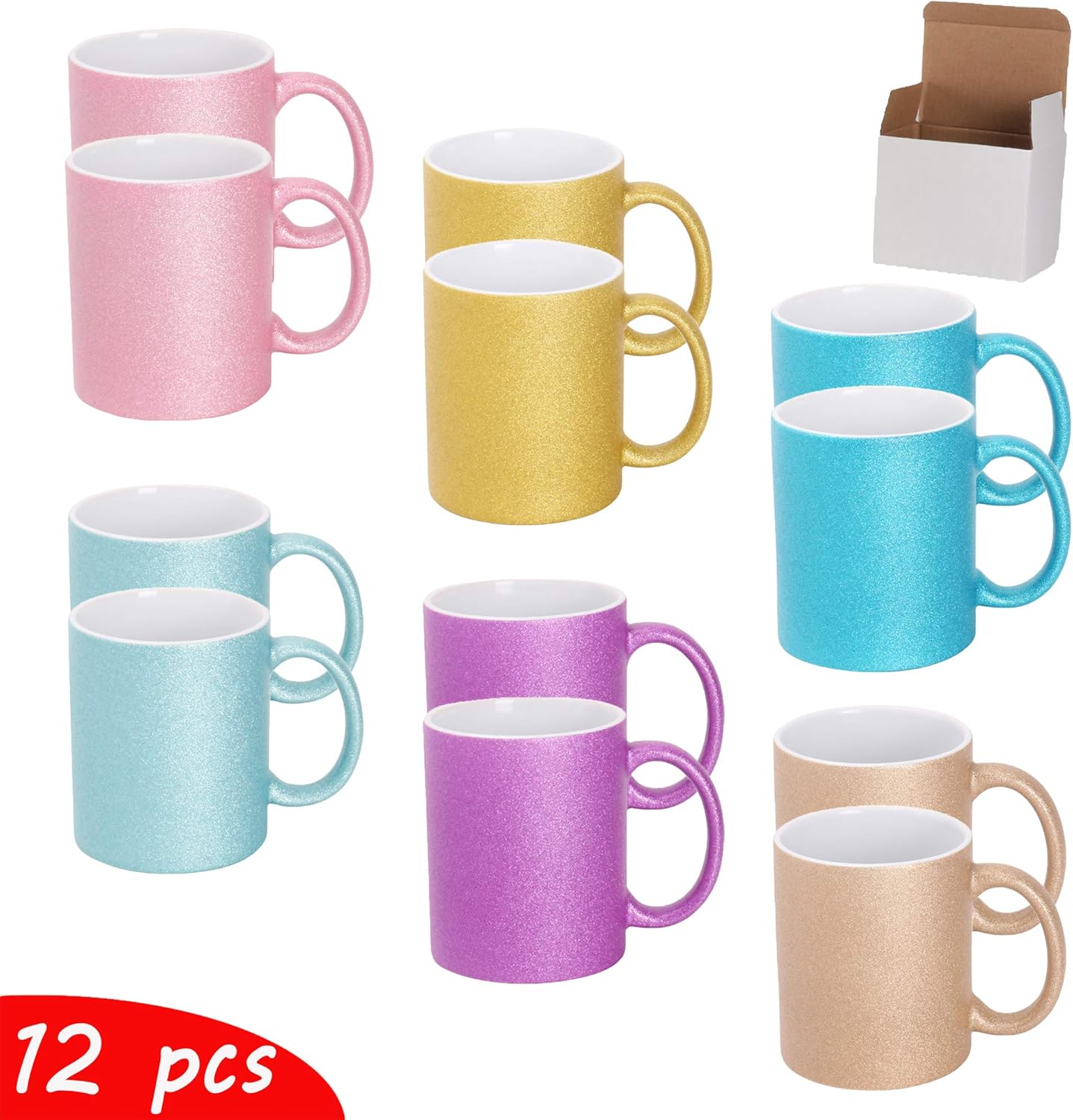 Stoneware 11oz Sublimation Mug, 6 Assorted Sparking Colors