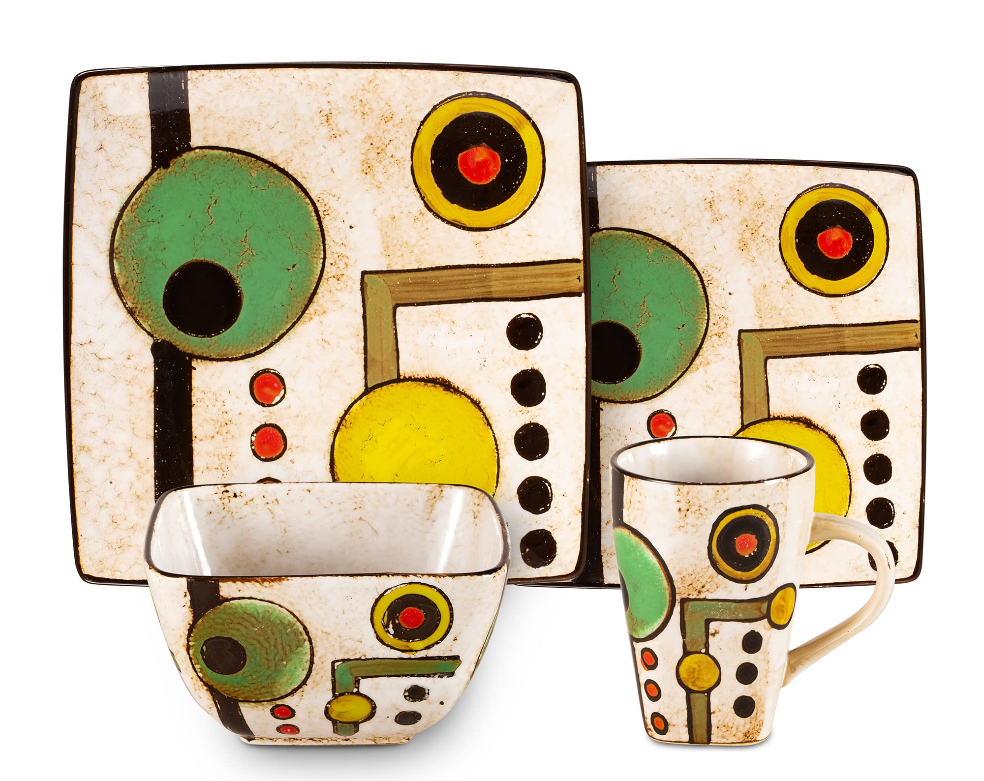 Artisan Hand Painted Reactive-Glaze Stoneware Dinnerware Set