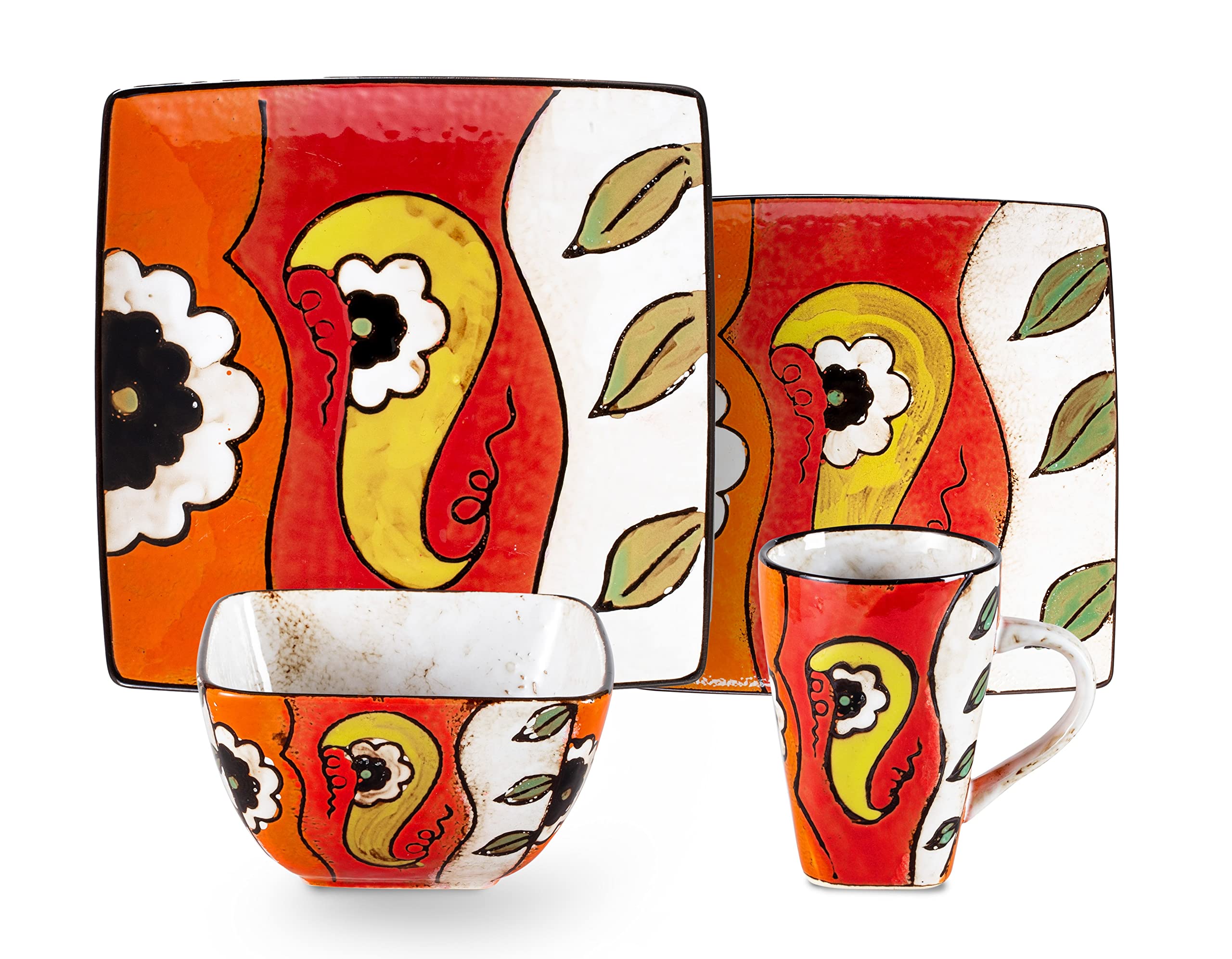 Artisan Hand Painted Reactive-Glaze Stoneware Dinnerware Set