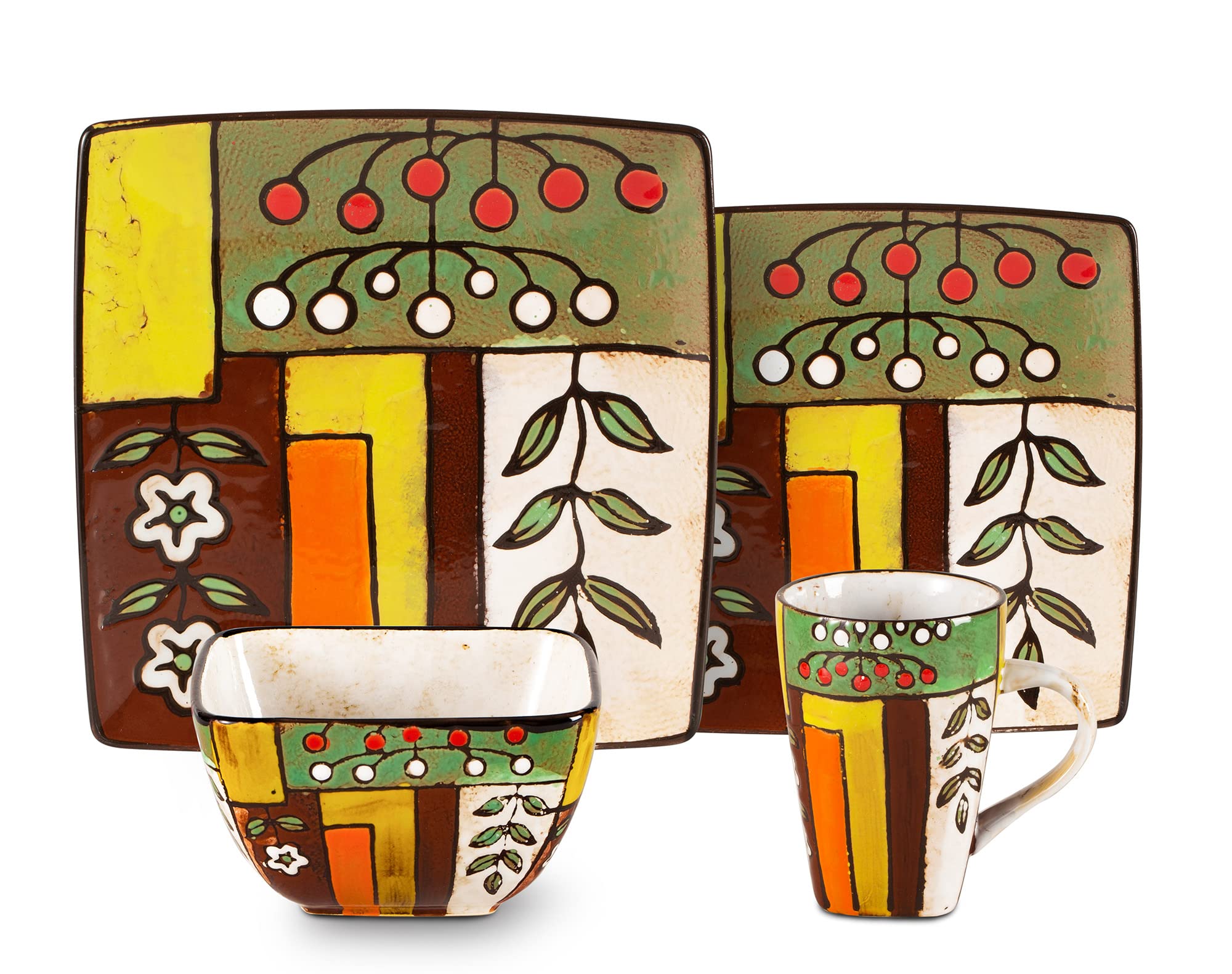 Artisan Hand Painted Reactive-Glaze Stoneware Dinnerware Set