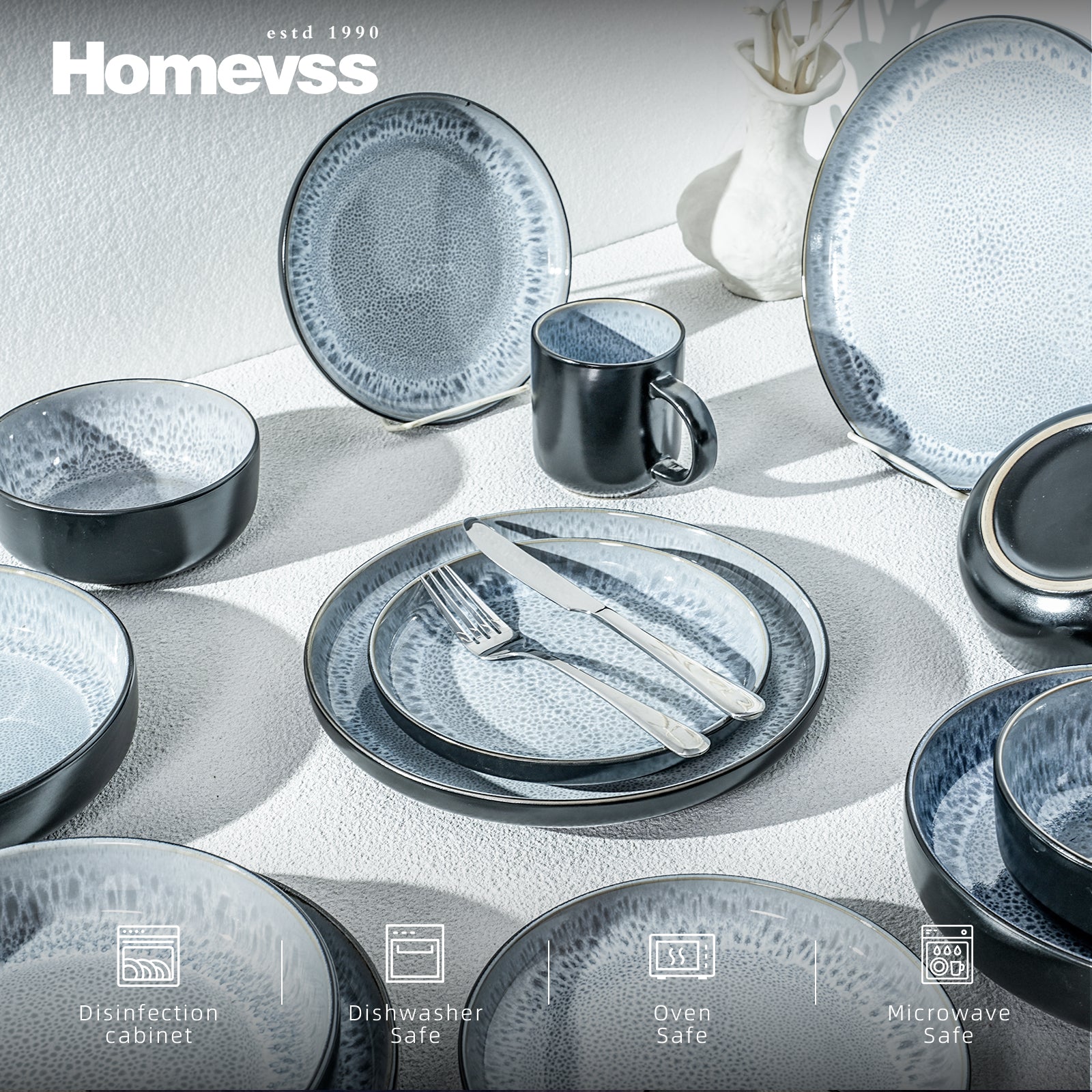 Euro-Nordic Stoneware Dinnerware Set, Reactive-Glaze,HW