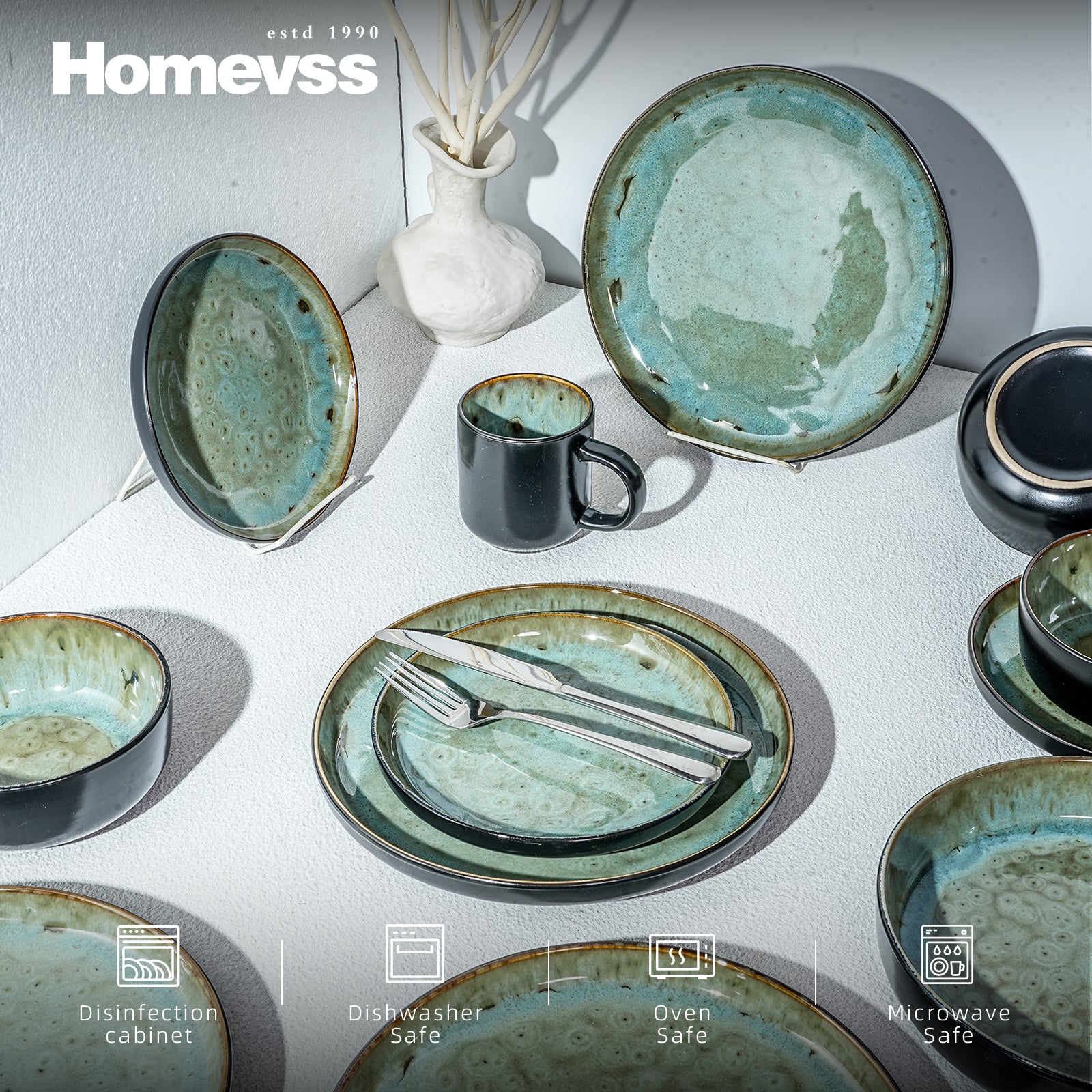🎃Halloween-Ready🎃 Euro-Nordic Stoneware Dinnerware Set, Reactive Glaze