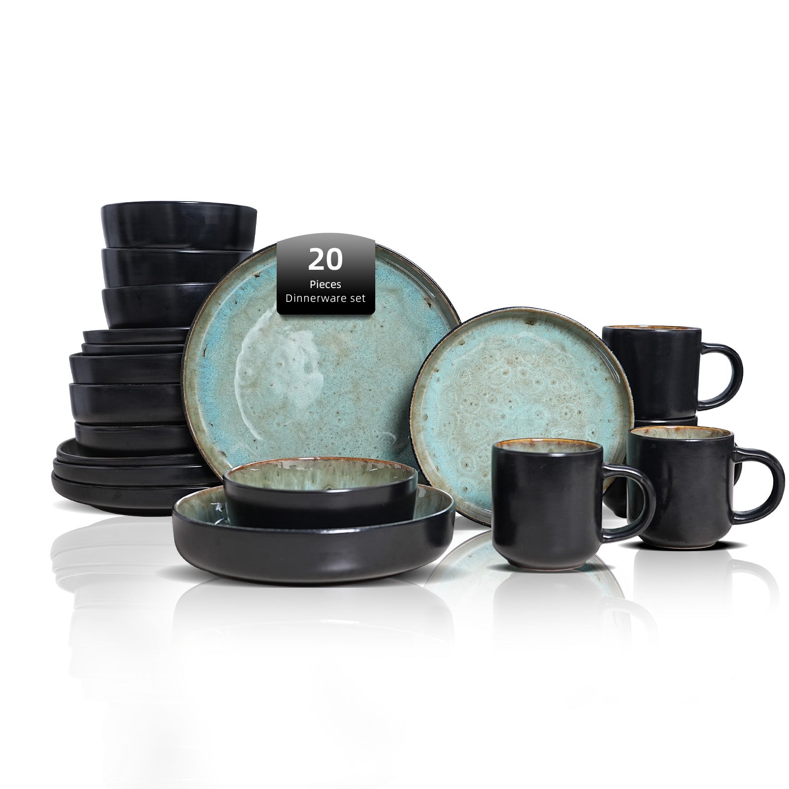 🎃Halloween-Ready🎃 Euro-Nordic Stoneware Dinnerware Set, Reactive Glaze