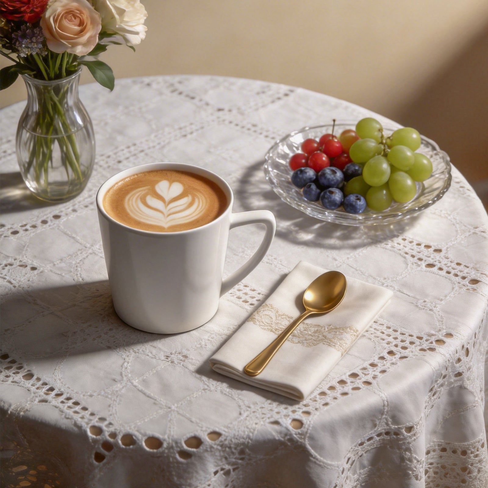 Close-up of lightweight bone china cone shaped coffee mug