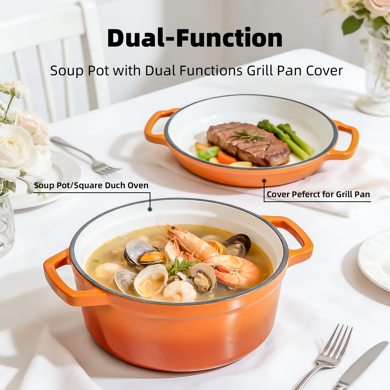 5-Quart Enameled Cast Iron Double Dutch Oven