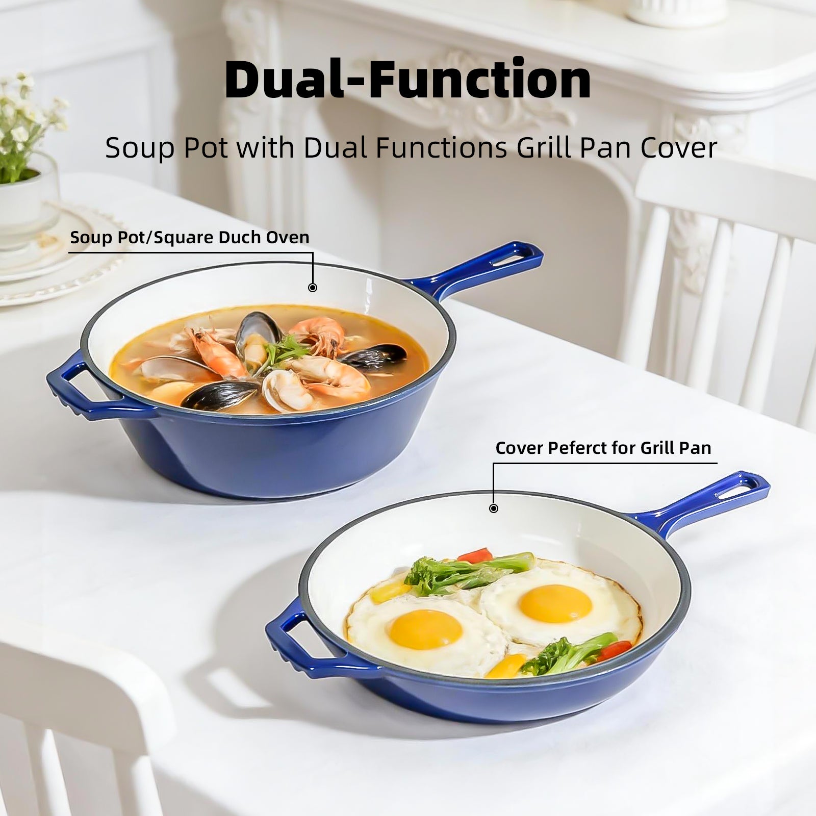 6.5-Quart Enameled Cast Iron Double Dutch Oven