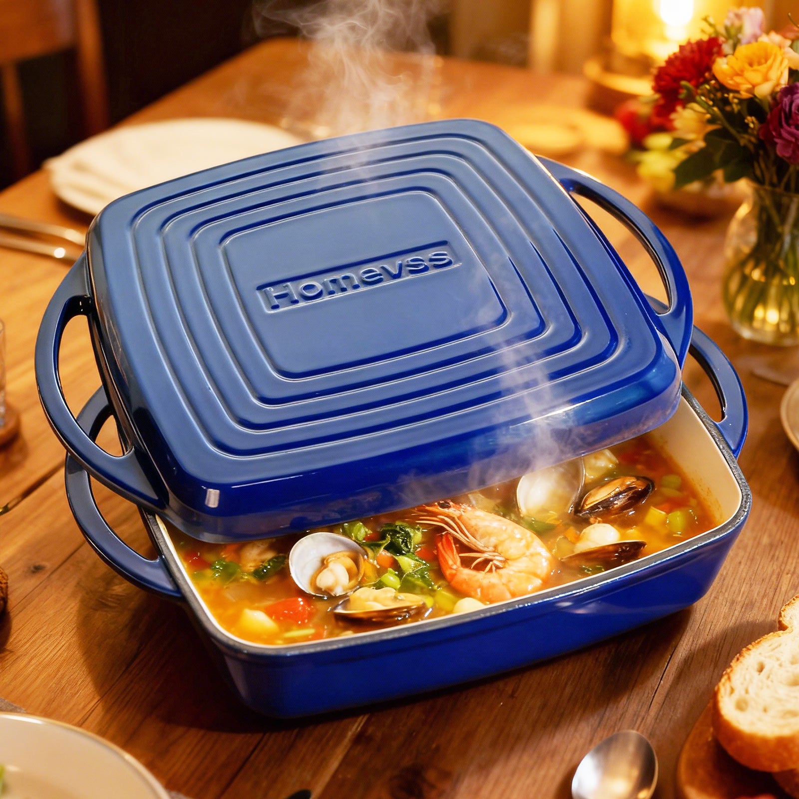 7-Quart Square Enameled Cast Iron Double Dutch Oven