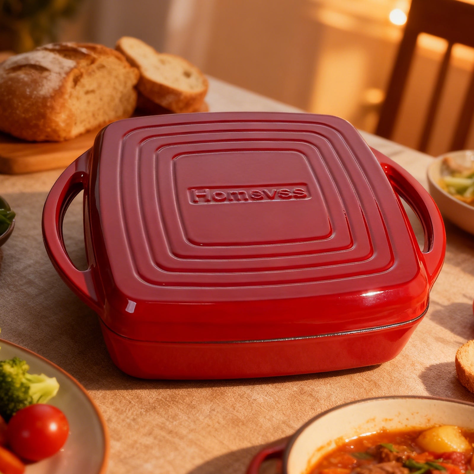 7-Quart Square Enameled Cast Iron Double Dutch Oven