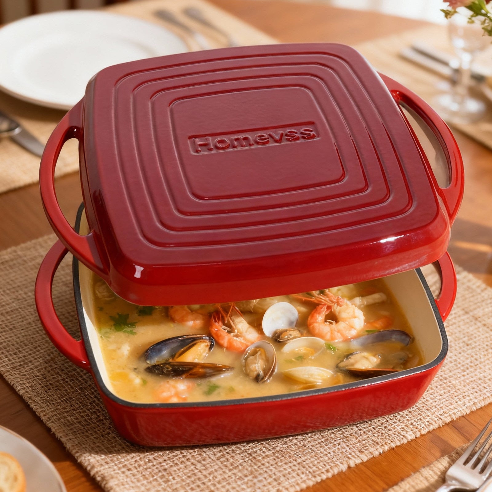 7-Quart Square Enameled Cast Iron Double Dutch Oven