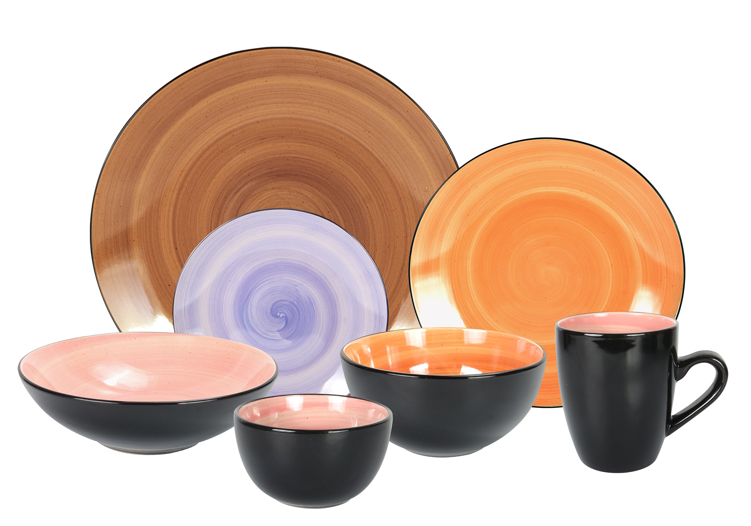 HomeVss Sonoma mocha spice cobalt rose reactive glaze stoneware dinnerware set 56pcs service for 8, includes dinner plates salad plates bowls mugs in assorted colors, durable ceramic dinnerware microwave safe dishwasher safe oven safe