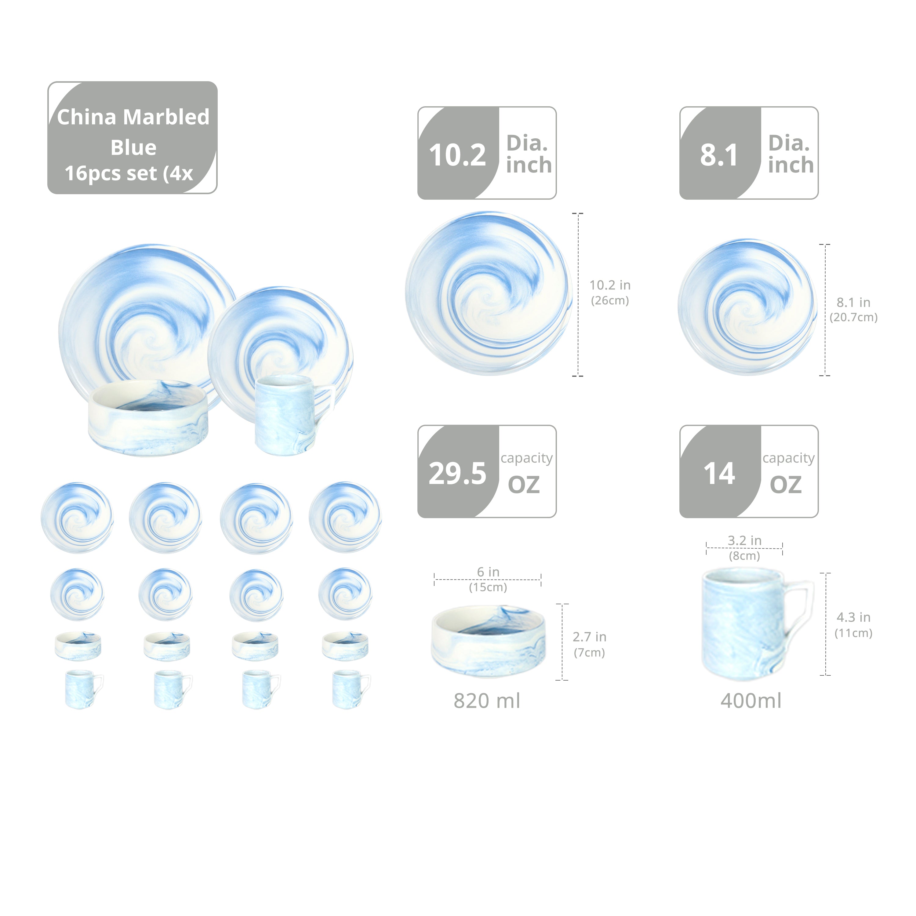 Artisan Marbled Fine China Dinnerware Set