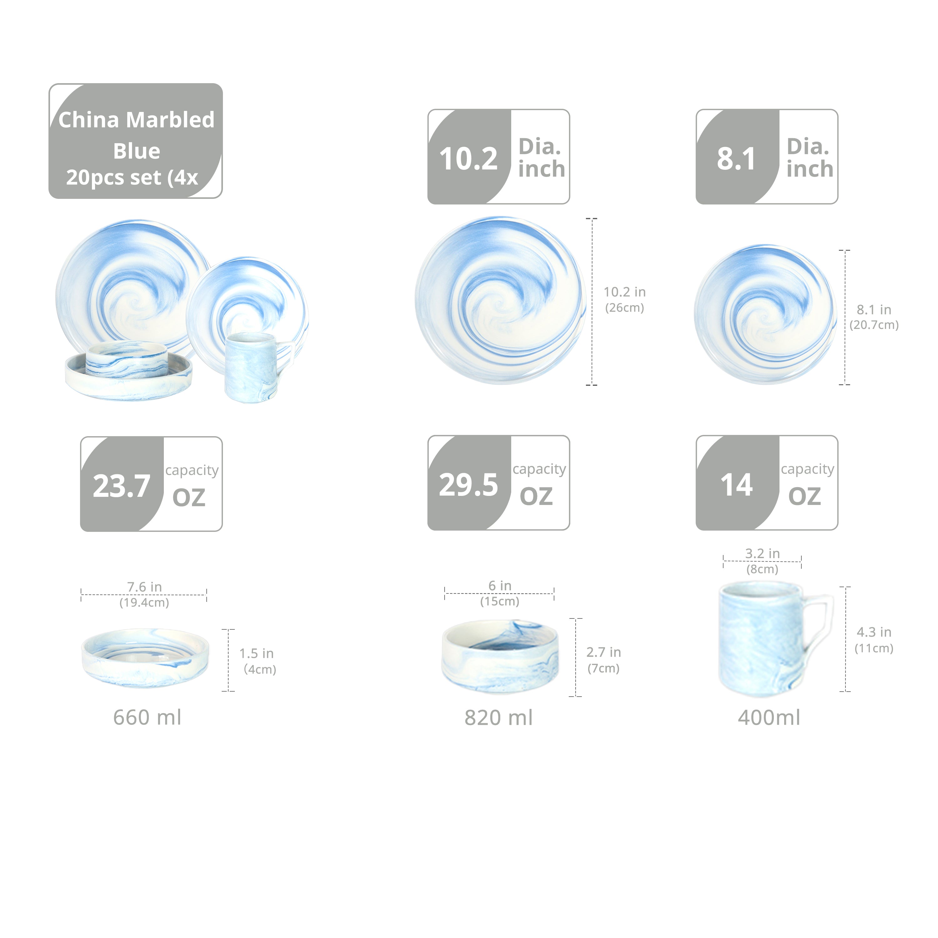 Artisan Marbled Fine China Dinnerware Set