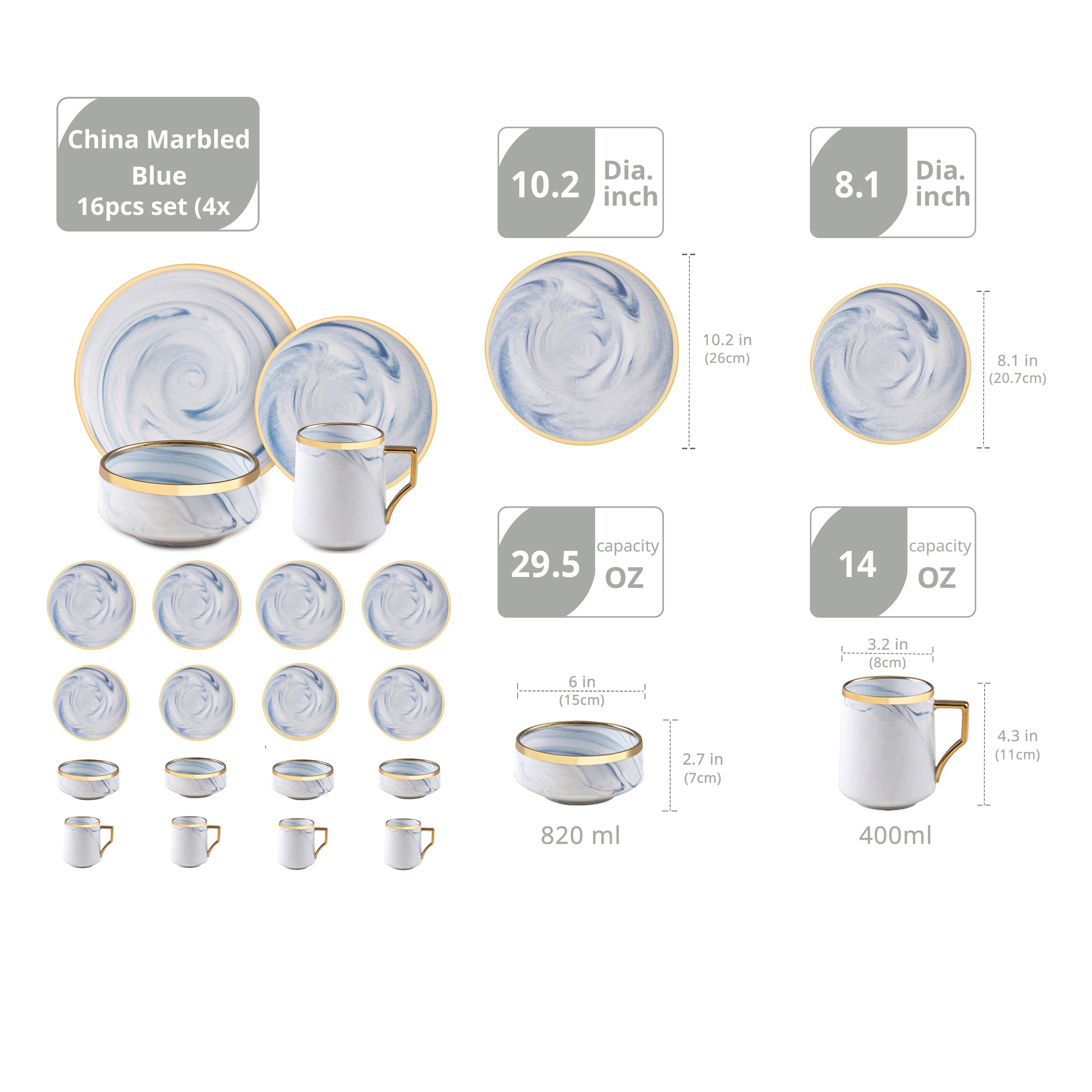 Artisan Marbled Fine China Dinnerware Set