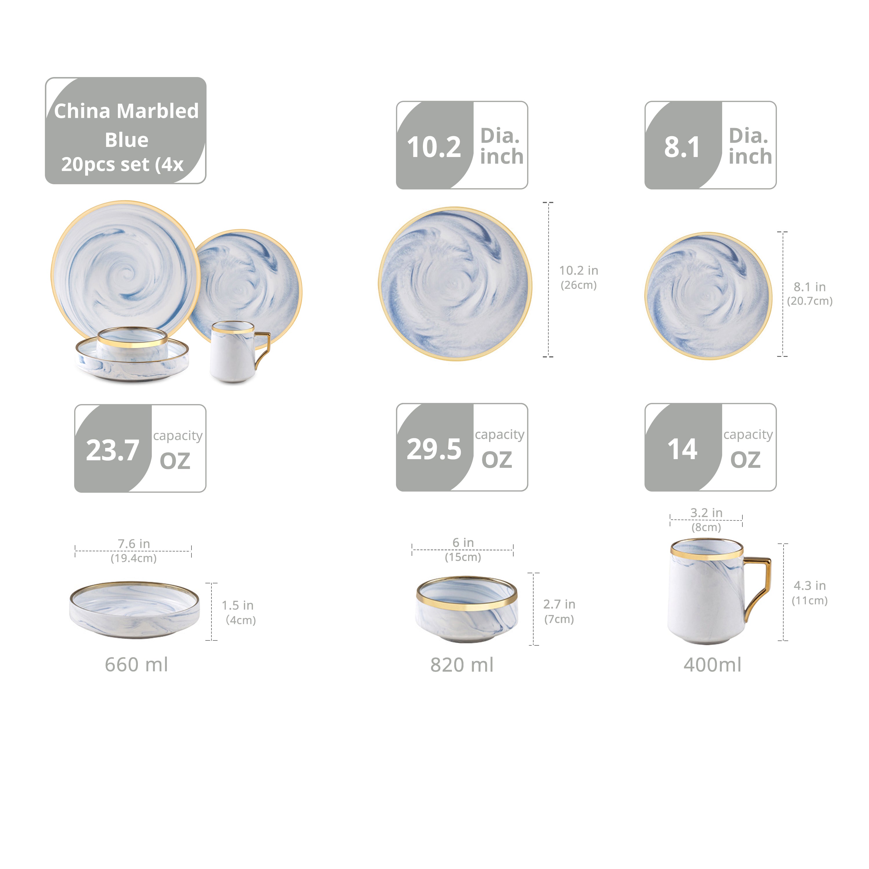 Artisan Marbled Fine China Dinnerware Set