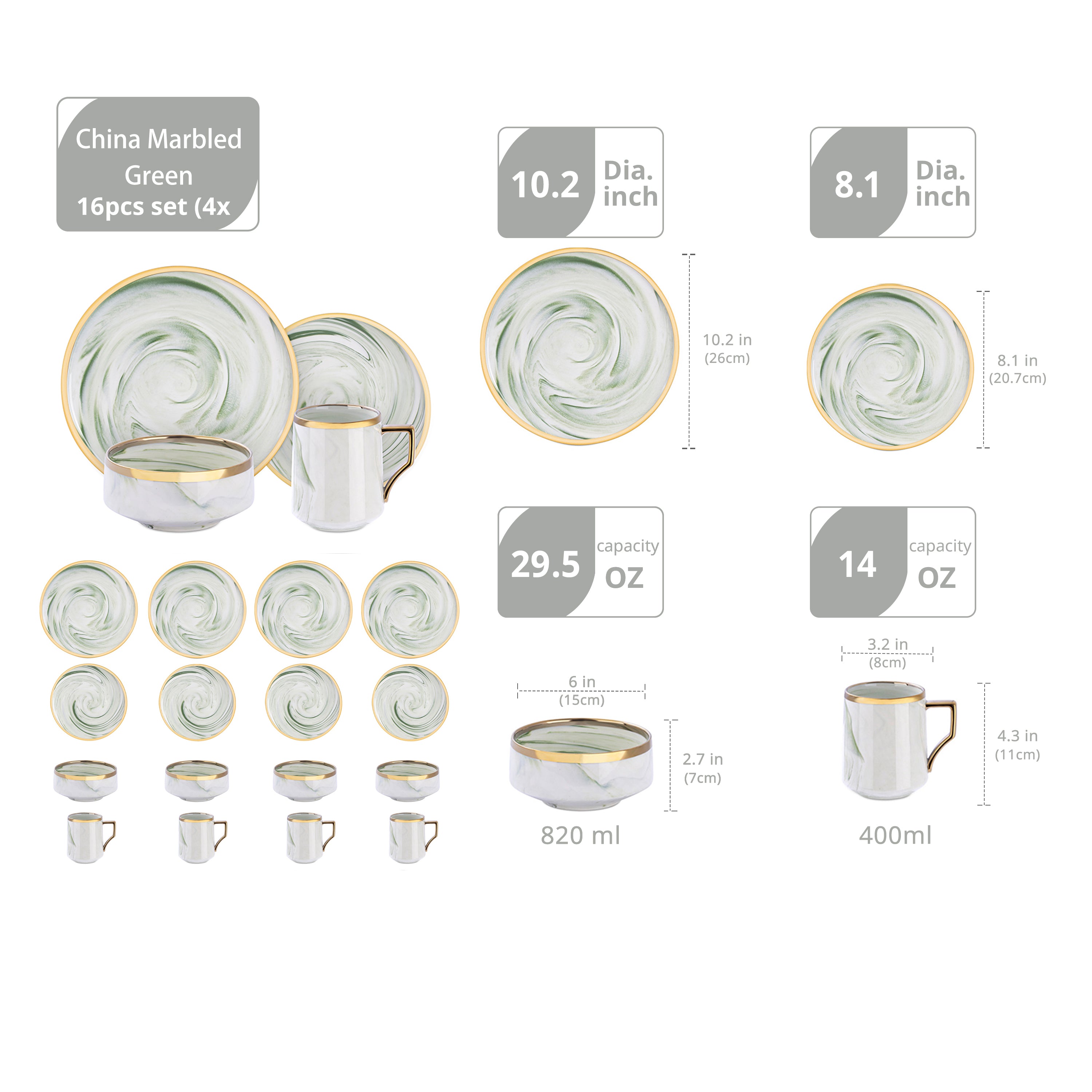 Artisan Marbled Fine China Dinnerware Set