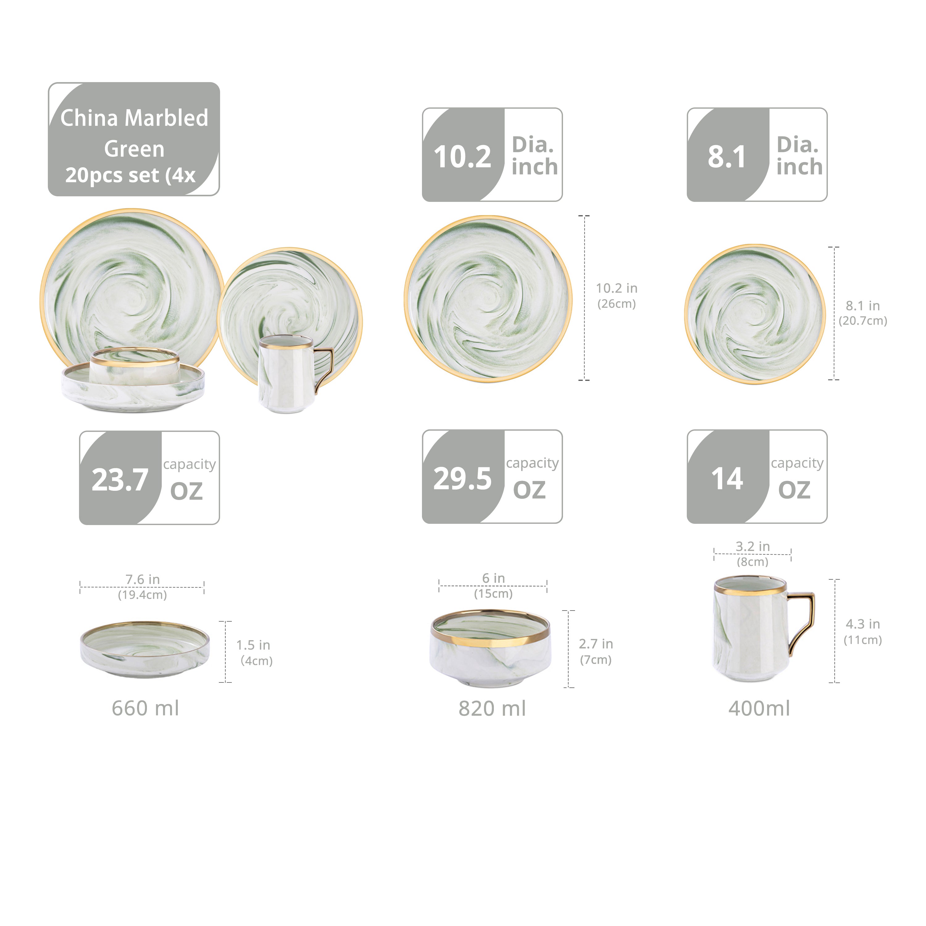 Artisan Marbled Fine China Dinnerware Set