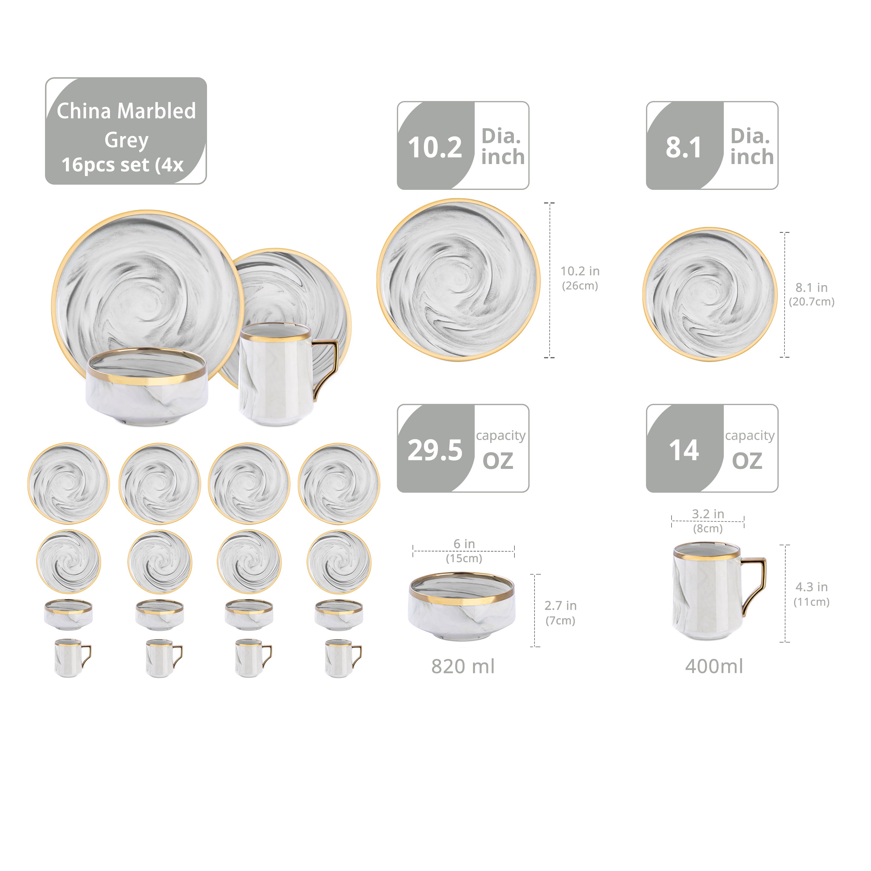 Artisan Marbled Fine China Dinnerware Set