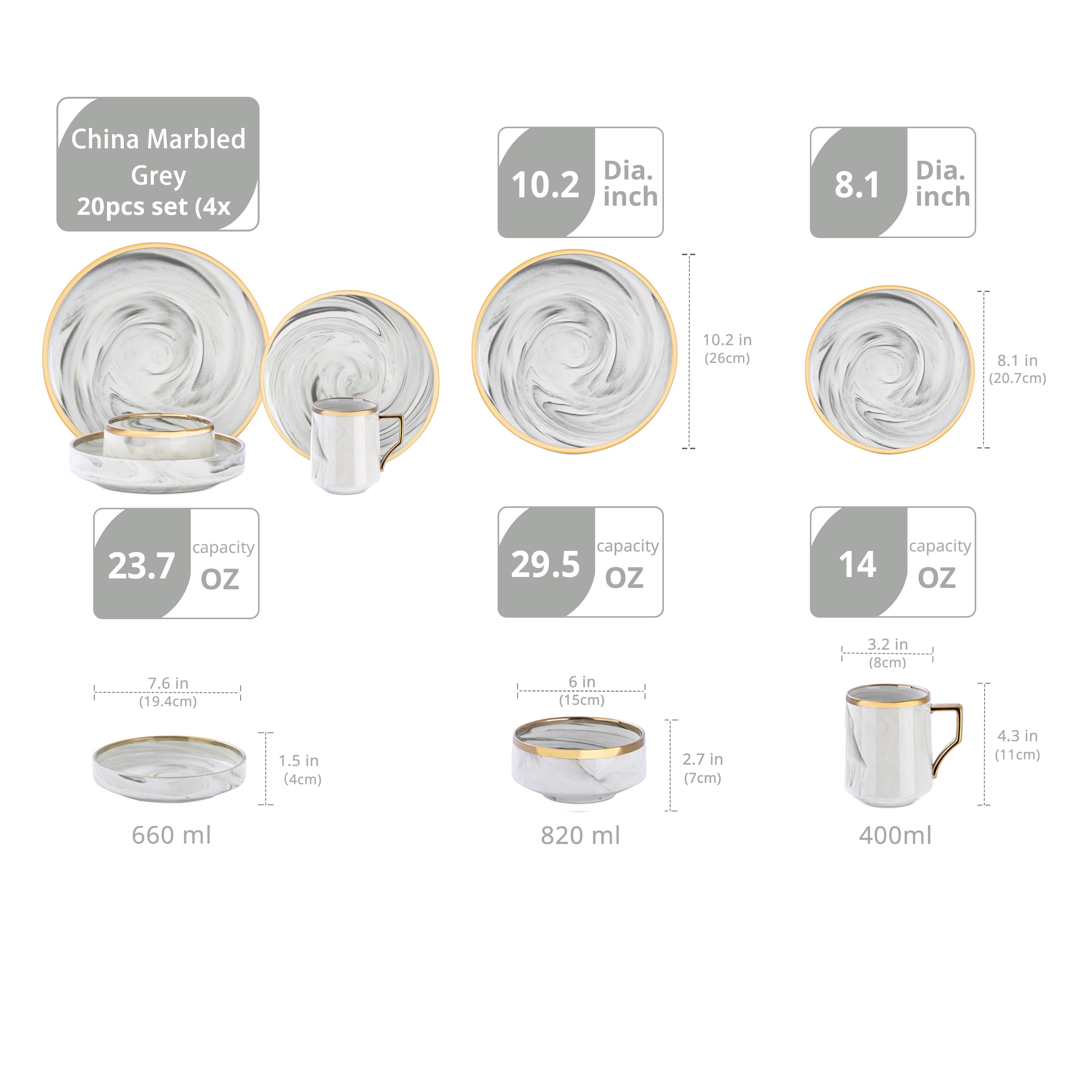 Artisan Marbled Fine China Dinnerware Set